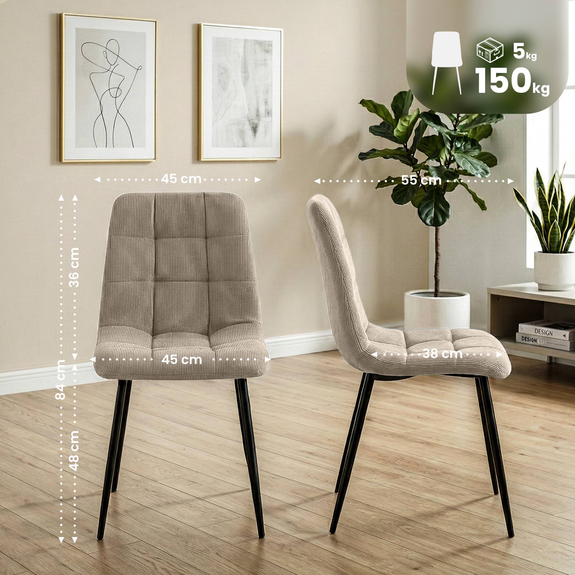 Set de 2 sillas de comedor Antibes de pana