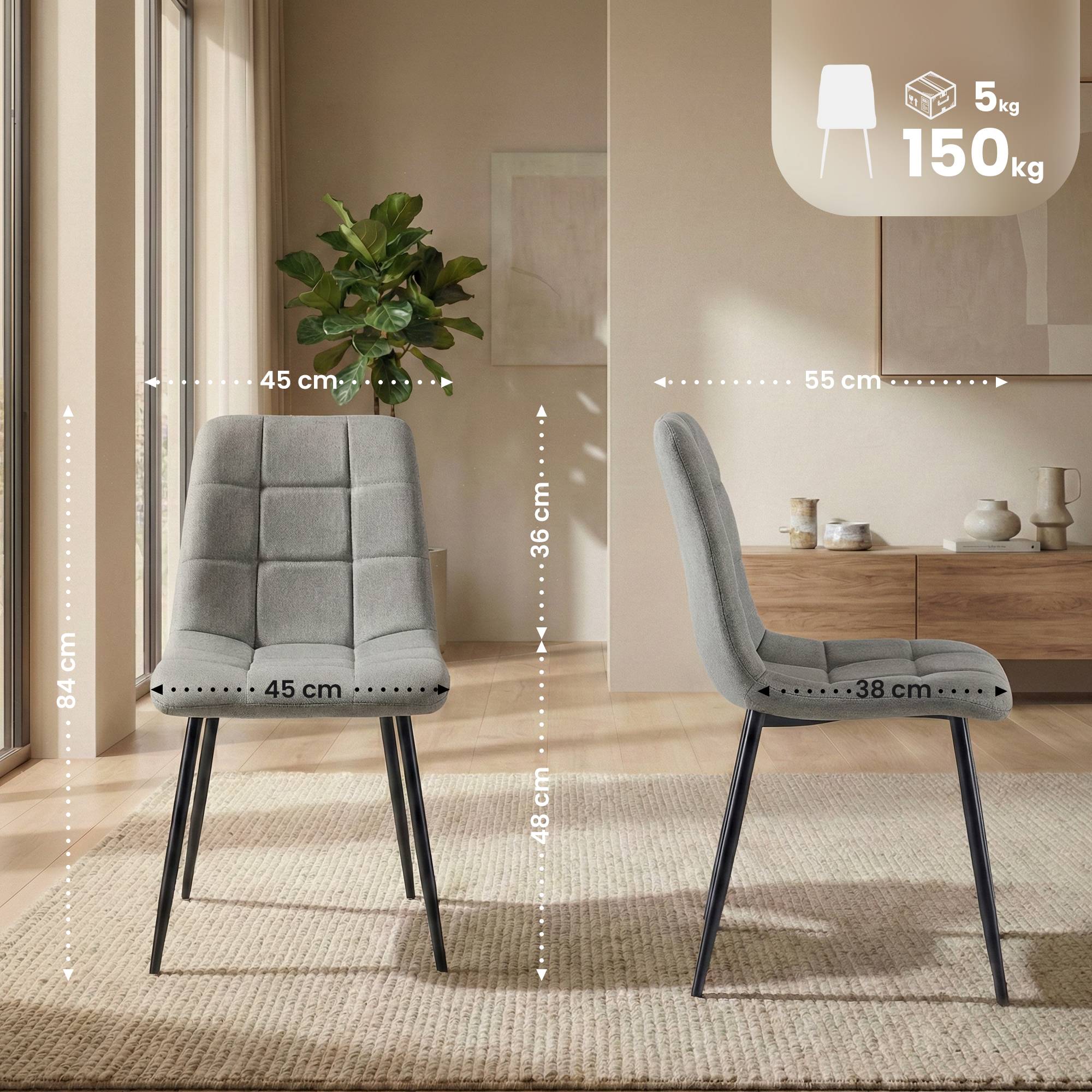 Juego de 4 sillas de comedor Antibes tapizadas en tela