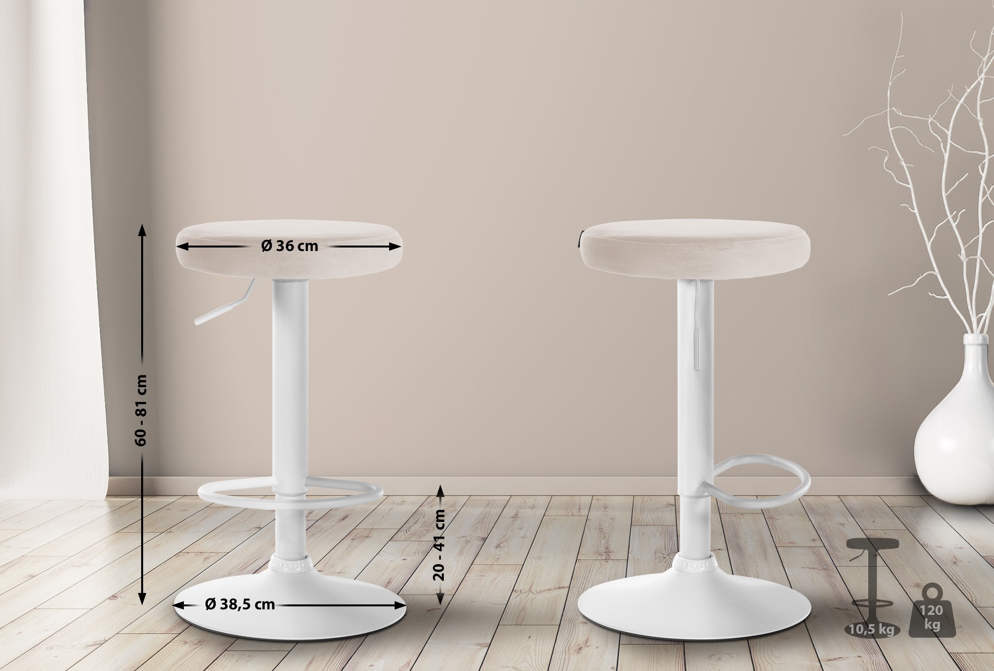 Set de 2 Taburetes de bar Ponte en terciopelo