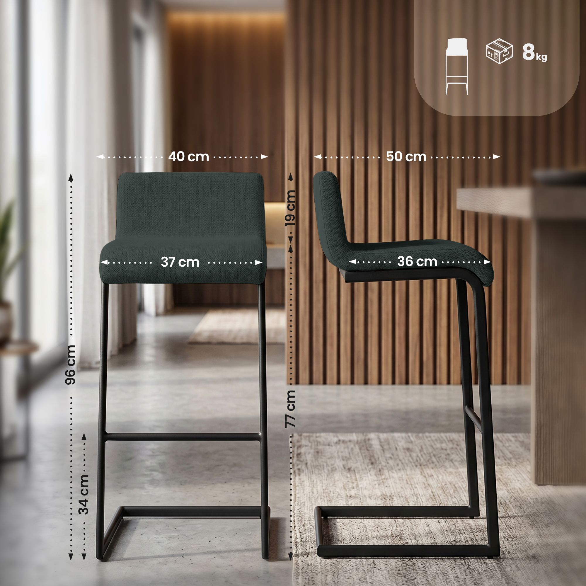 Set de 2 Taburetes de Bar Newport, Estructura de Metal Negro
