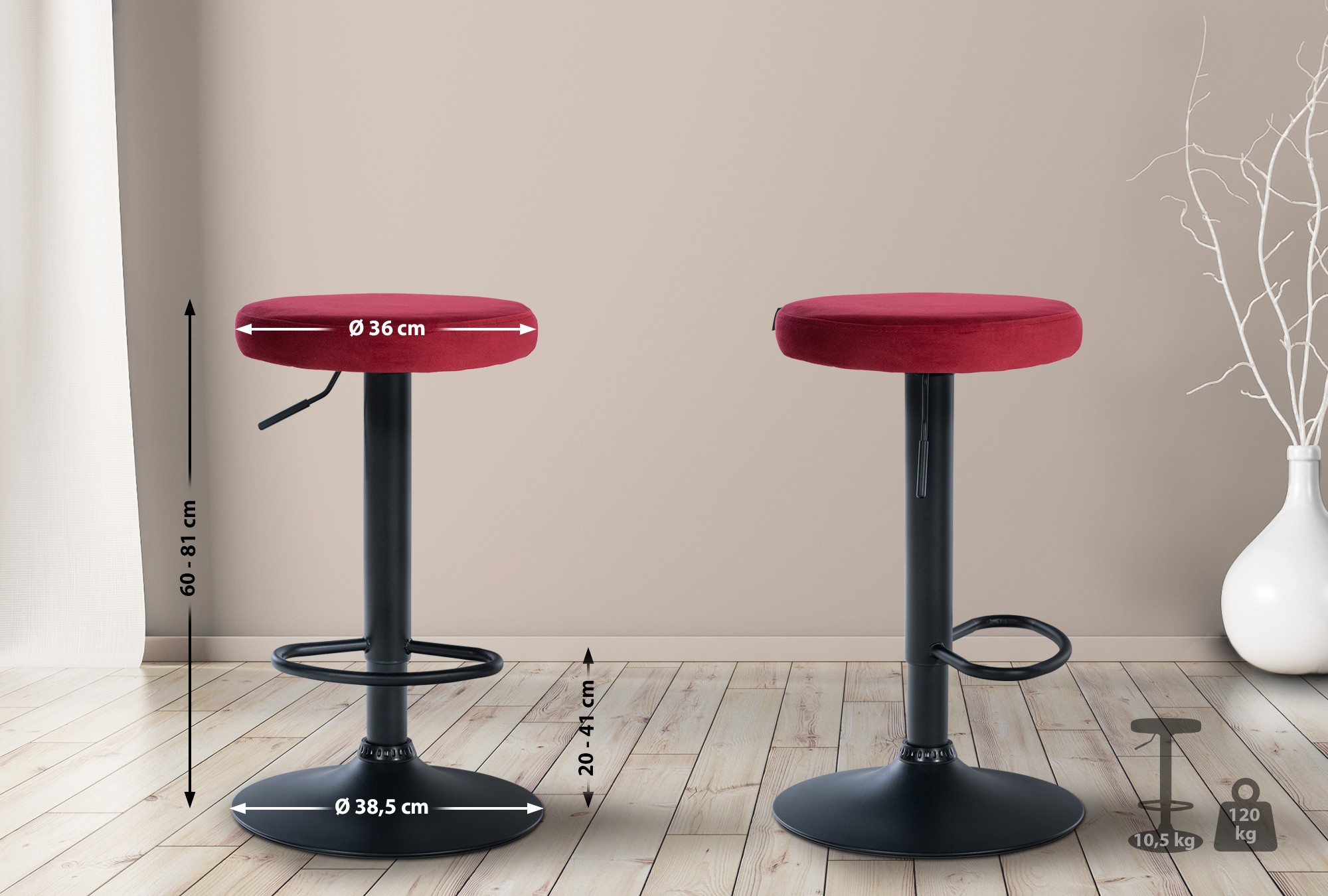 Set de 2 Taburetes de bar Ponte en terciopelo