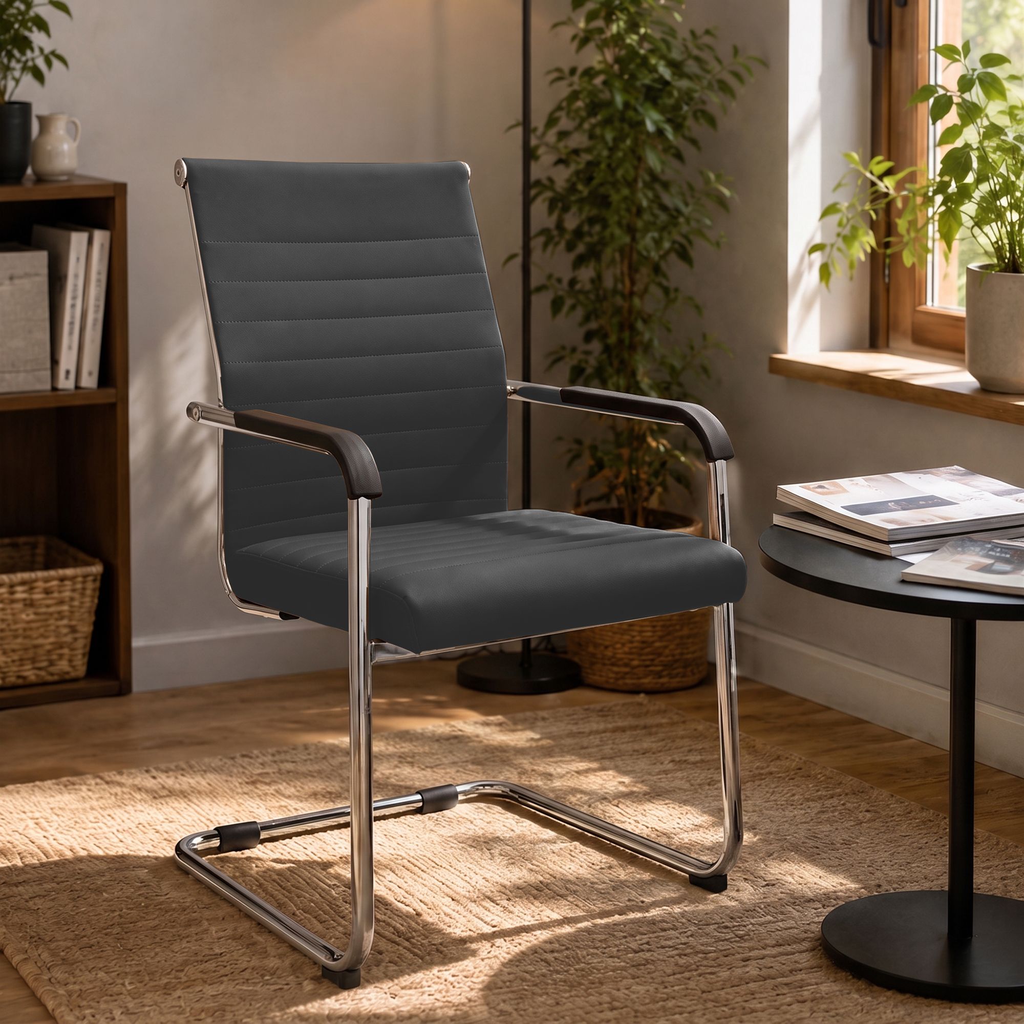 Silla cantilever Hakon en imitación de cuero elegante y cómoda para tu comedor o oficina