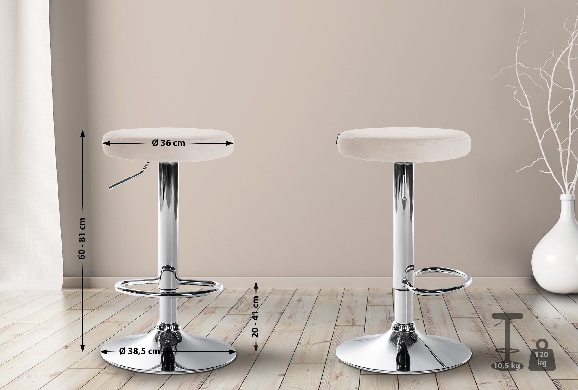 Set de 2 Taburetes de bar Ponte en terciopelo