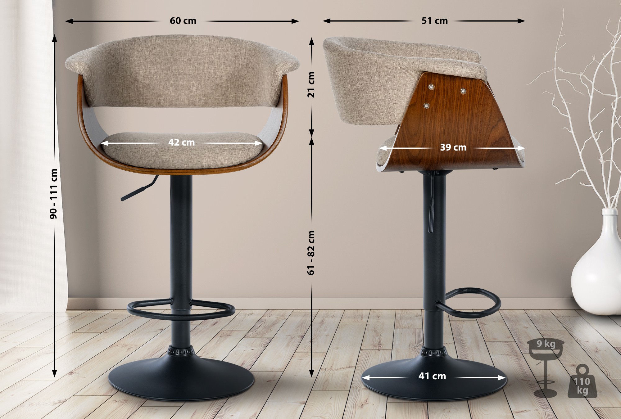 Set de 2 Taburetes de bar Vestal