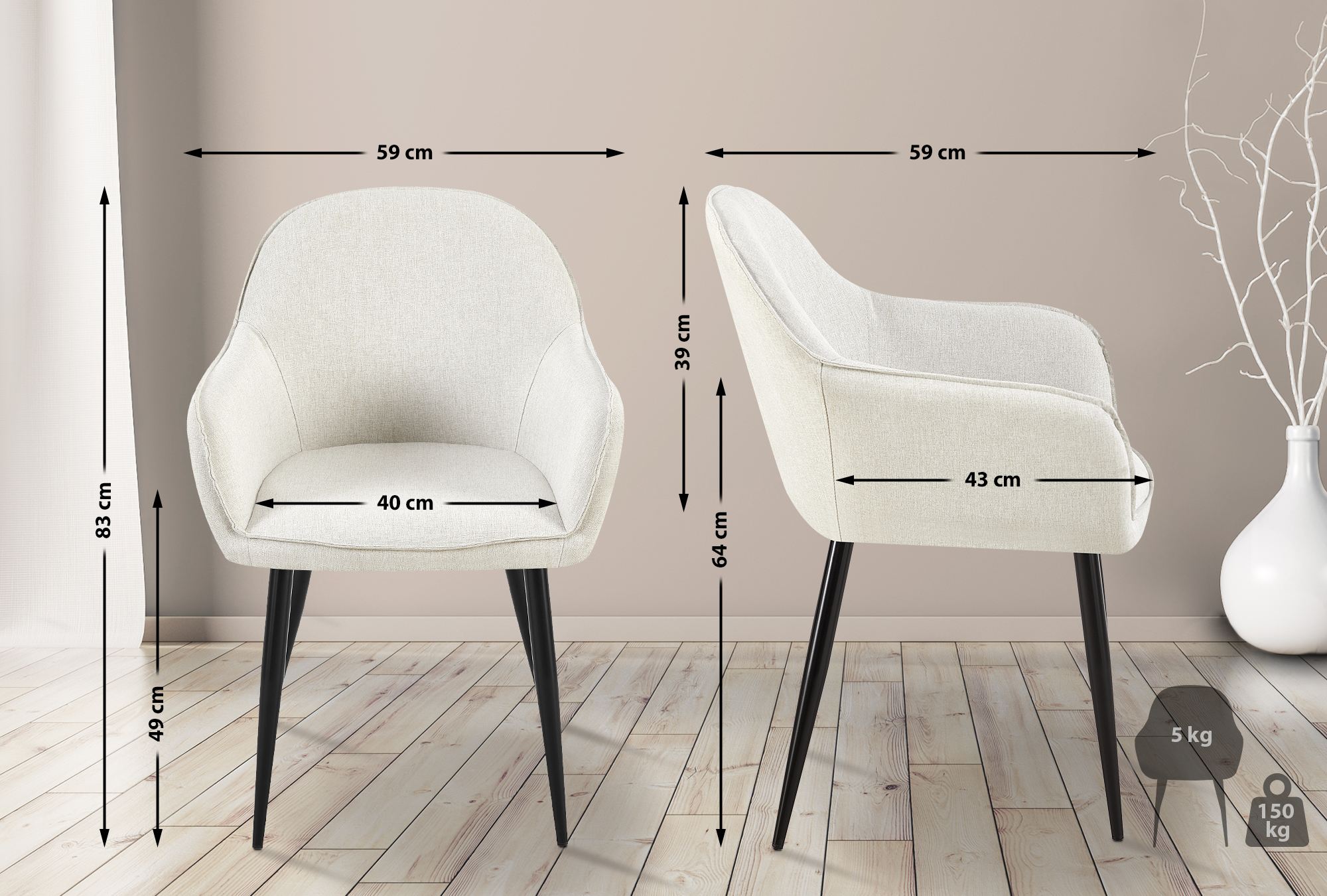 Set de 2 sillas de comedor Boise en tela