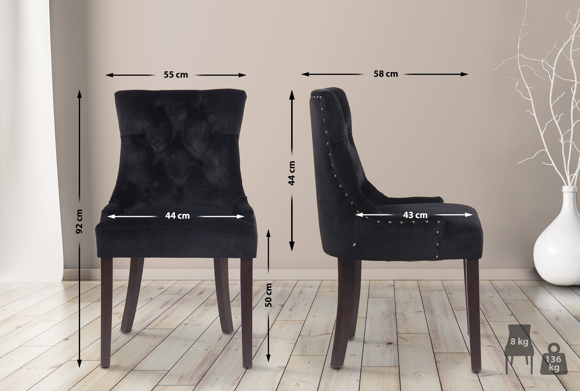 Juego de 4 sillas de comedor Aberdeen en terciopelo