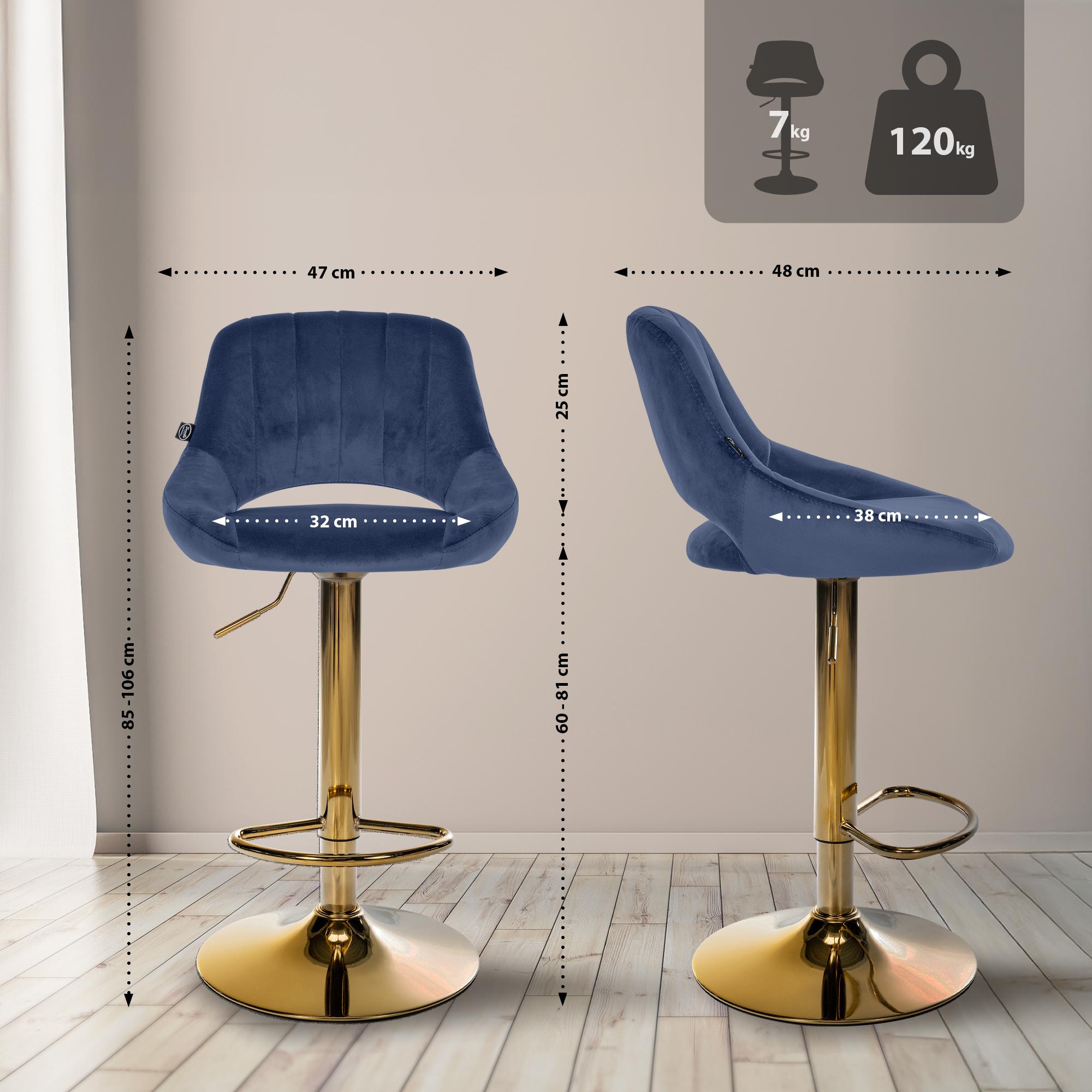 Juego de 2 taburetes de bar Milet de terciopelo