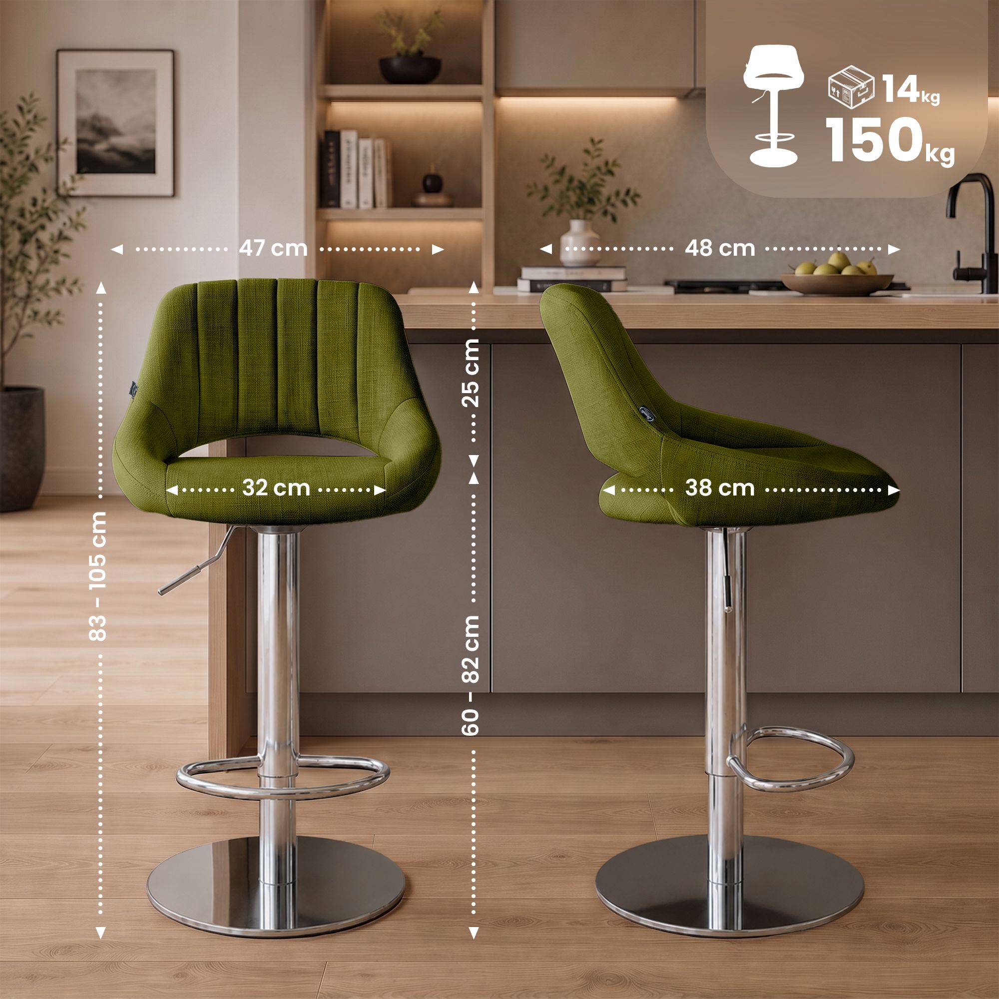 Set de 2 taburetes de bar Milet cromados con base extra pesada