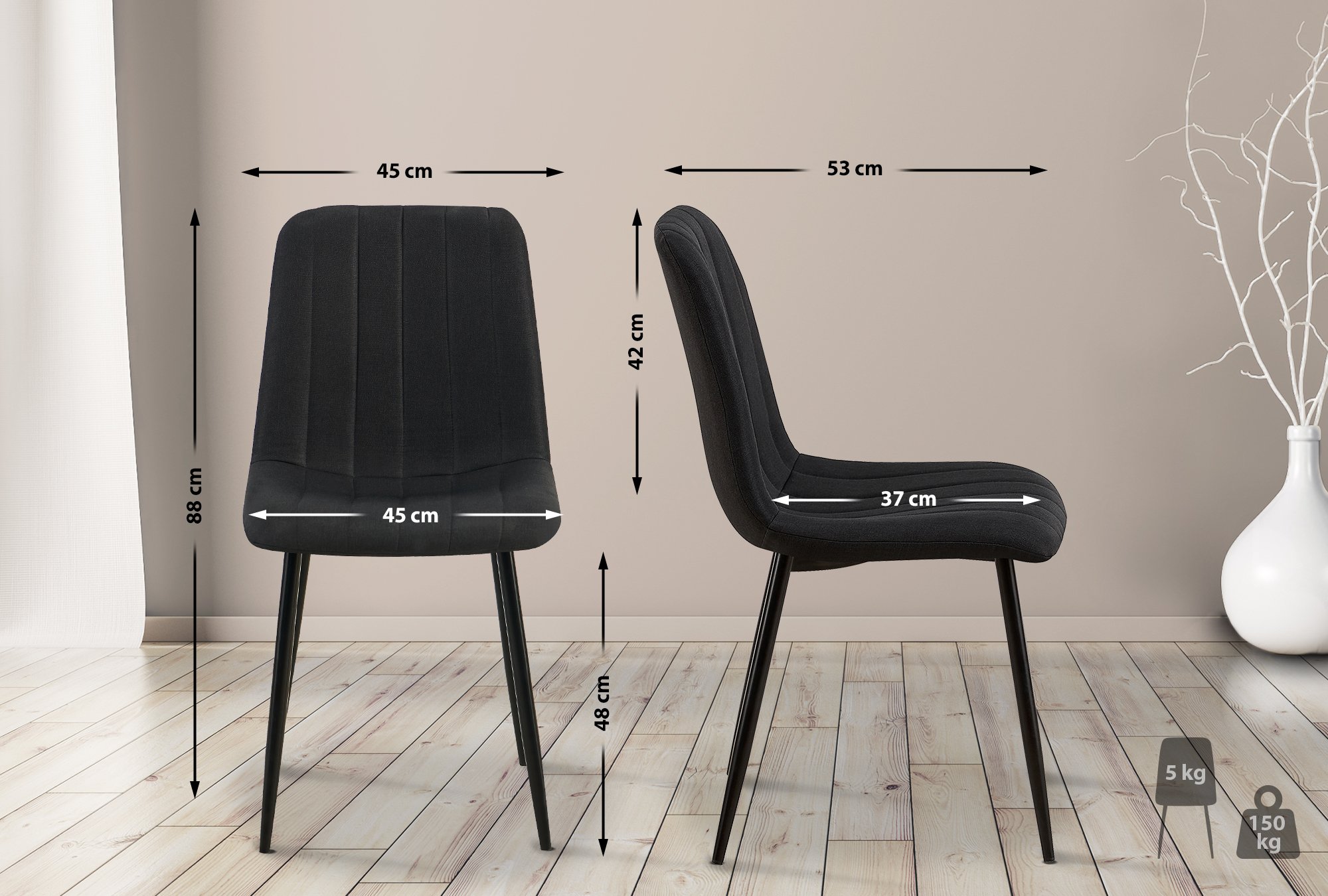 Set de 4 sillas de salón Dijon en tela o terciopelo