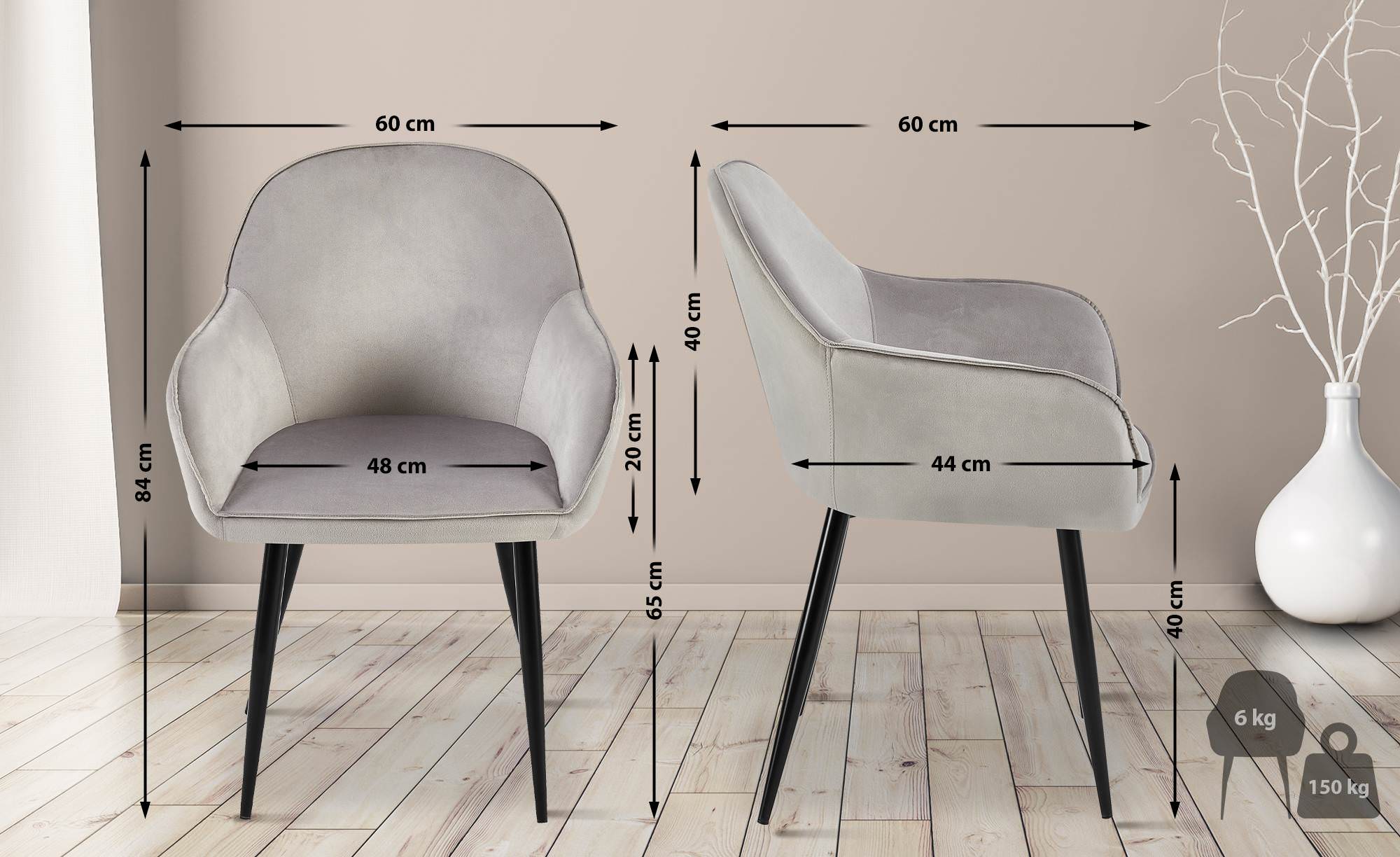 Set de 2 Sillas de comedor Boise en terciopelo