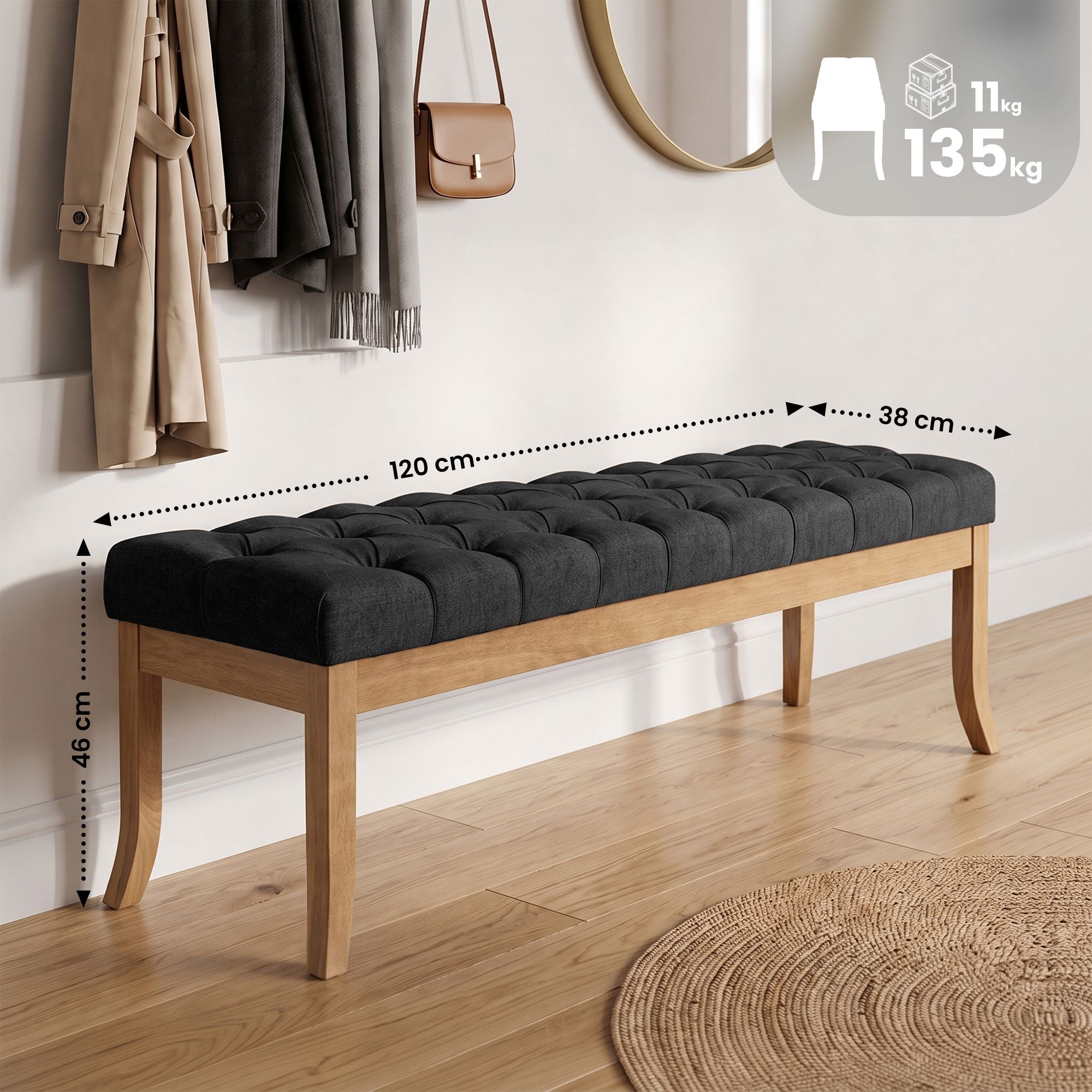 Banco Recibidor Ramses En Tela & Madera Clara