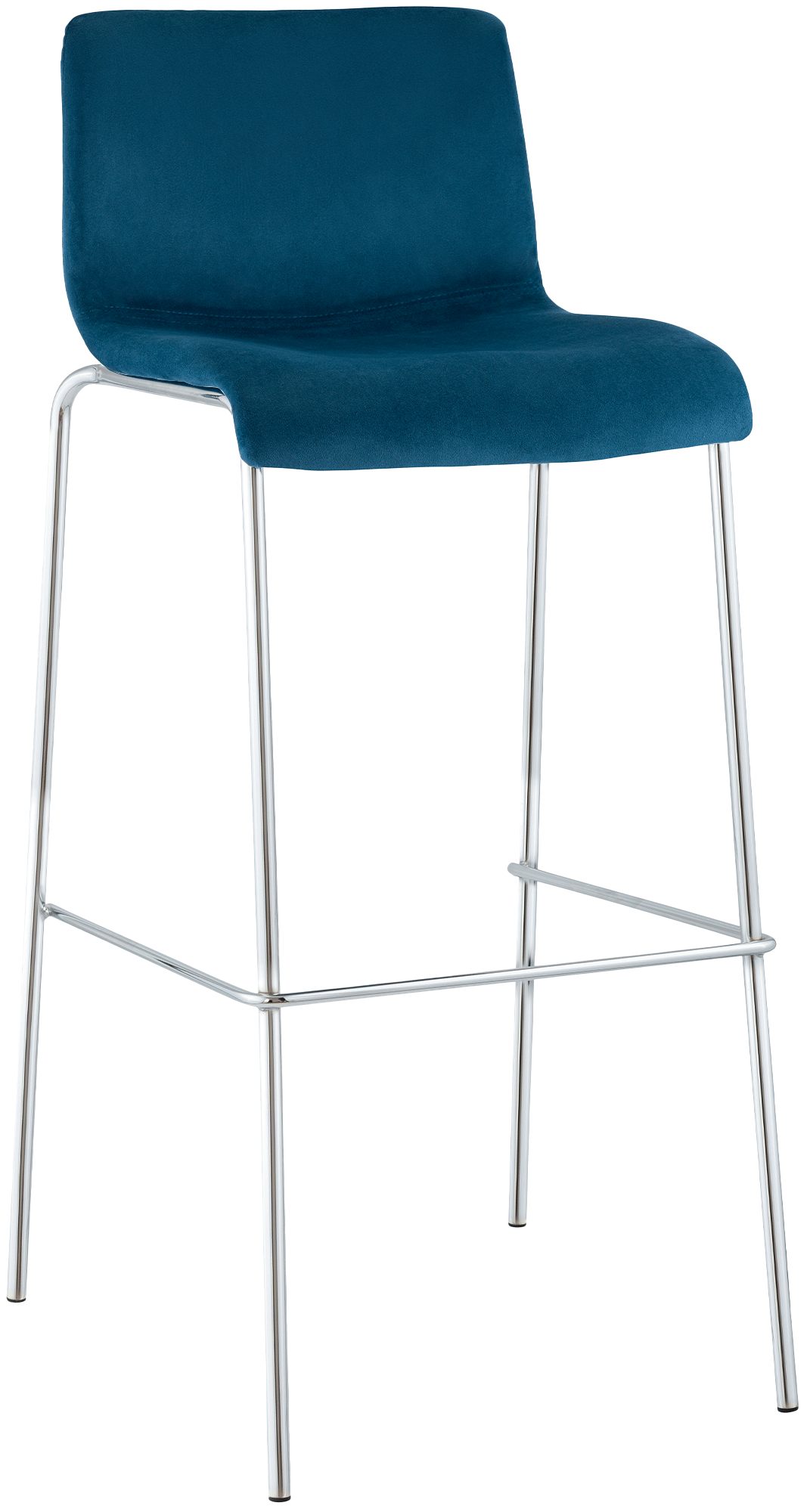 Taburete de barra Hover tapizado en terciopelo con estructura de cuatro patas cromada