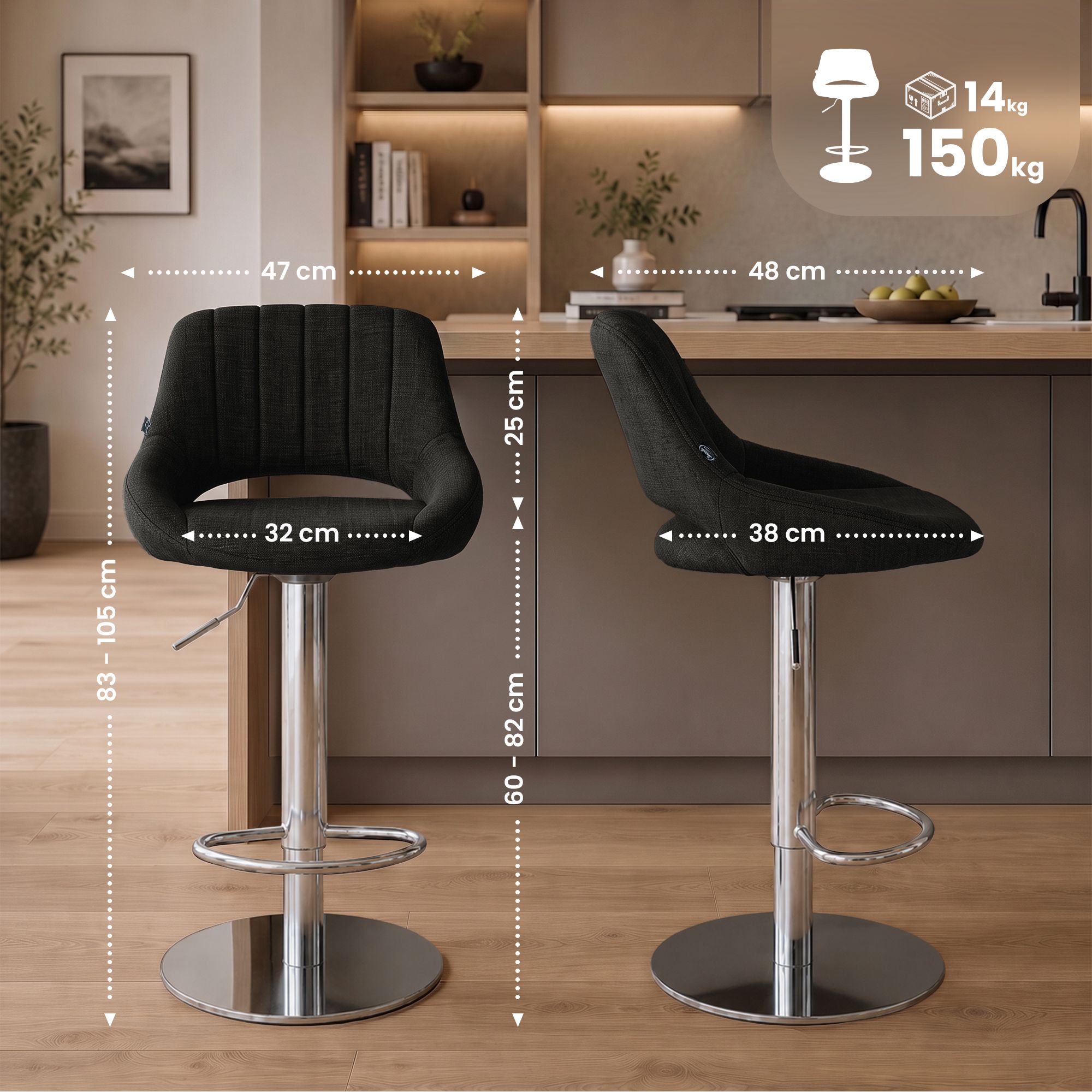 Set de 2 taburetes de bar Milet cromados con base extra pesada