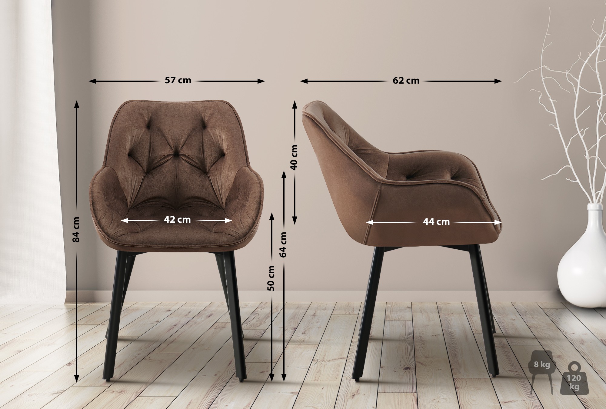 Juego de 2 Sillas de Comedor Antigo Giratorias de Terciopelo