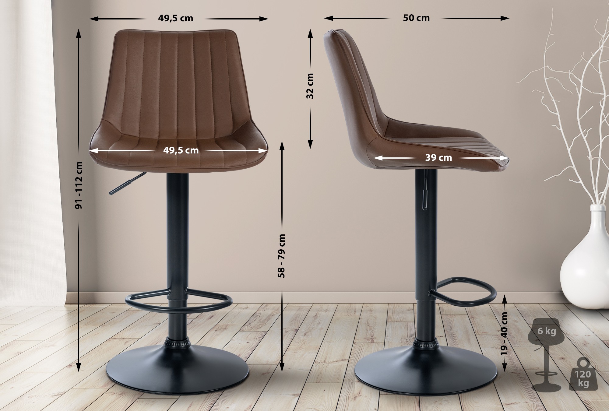 Taburete de bar Toni en piel sintética