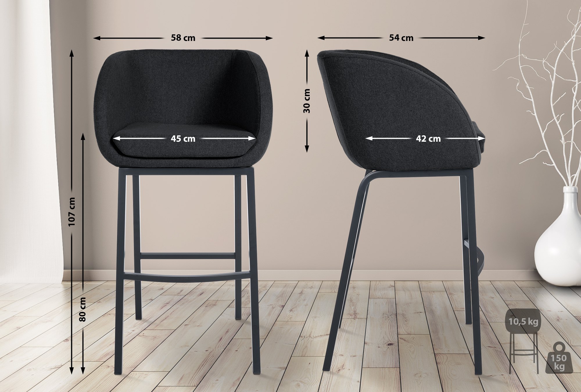 Taburete de bar Rockhill de fieltro