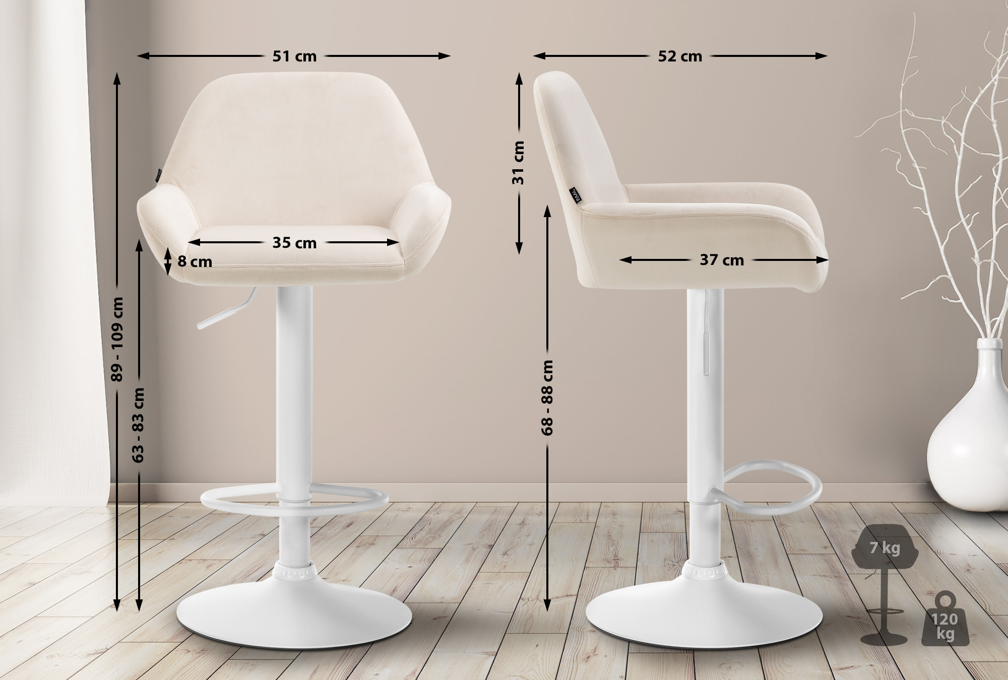 Set de 2 Taburetes de cocina Braga en terciopelo