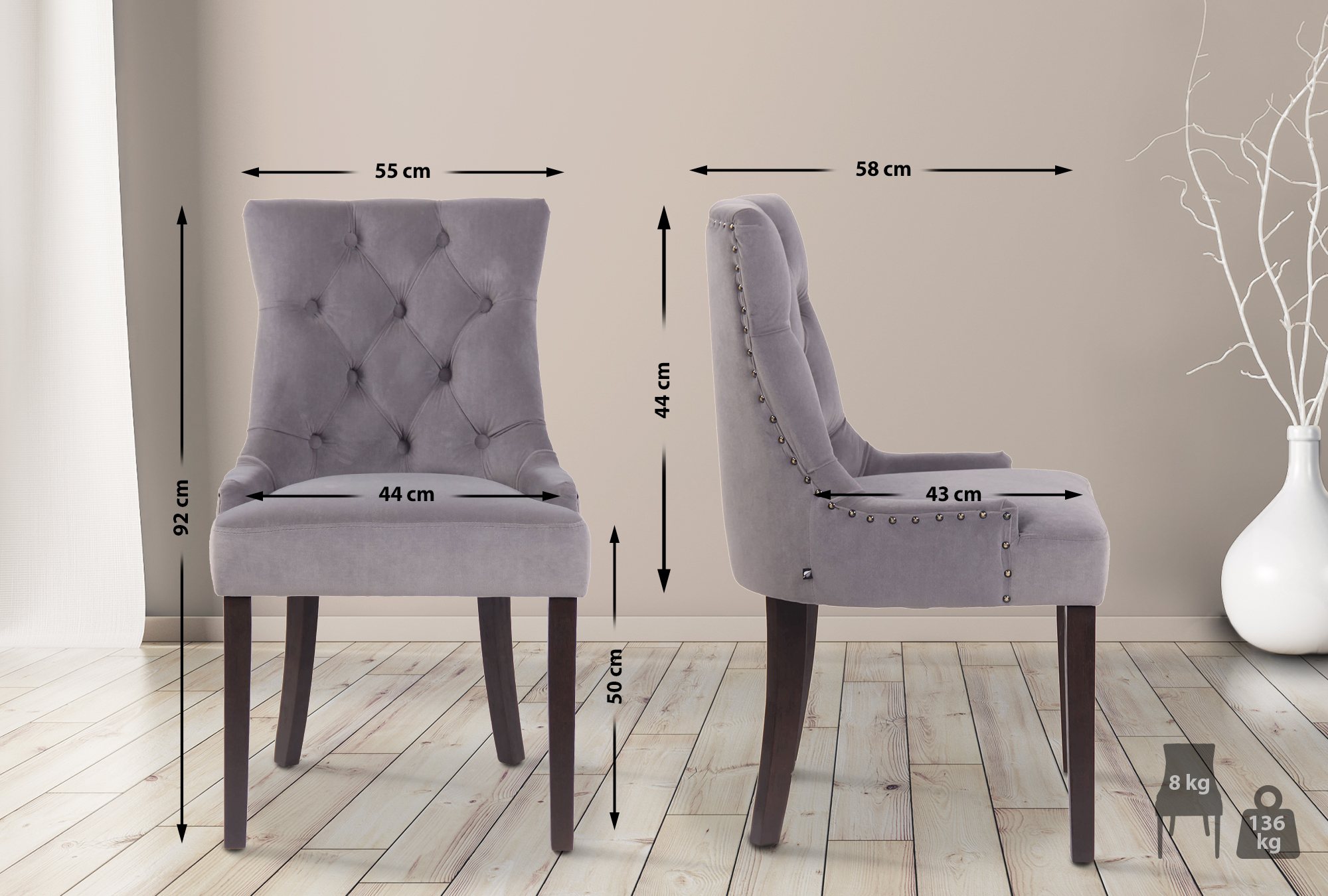 Juego de 4 sillas de comedor Aberdeen en terciopelo
