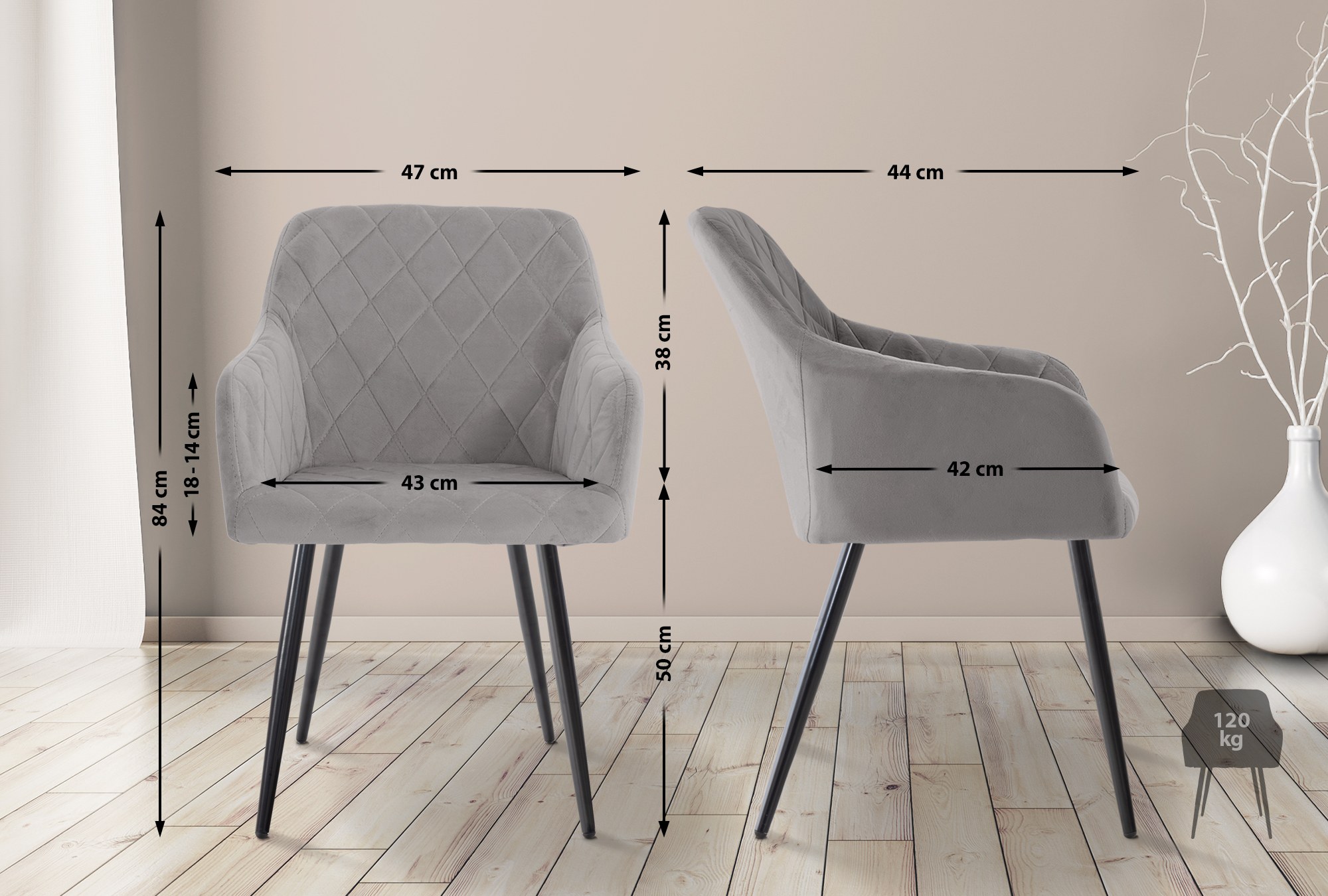 Juego de 4 sillas de comedor Shila en tela o terciopelo