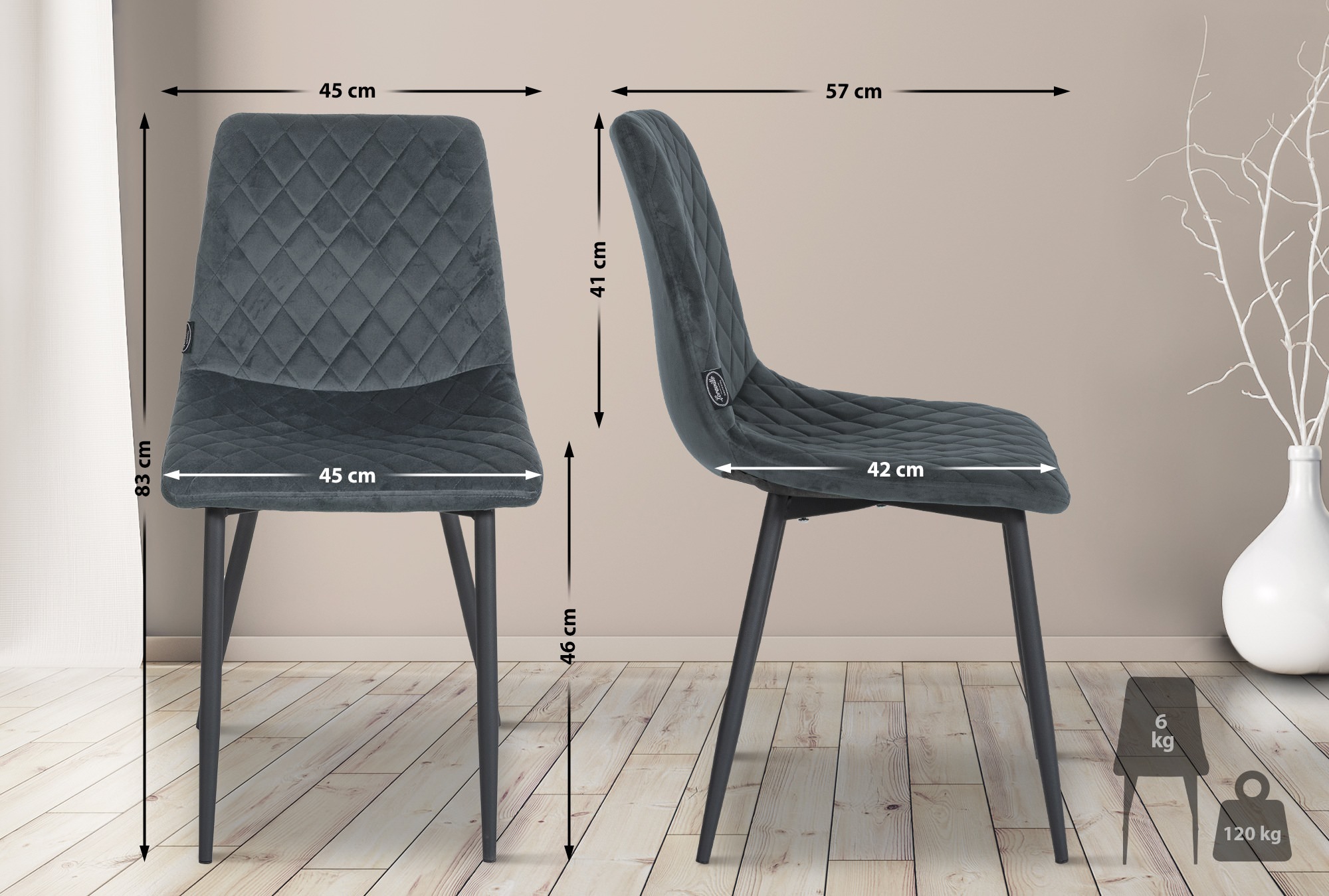 Set de 4 Sillas de comedor Telde en terciopelo
