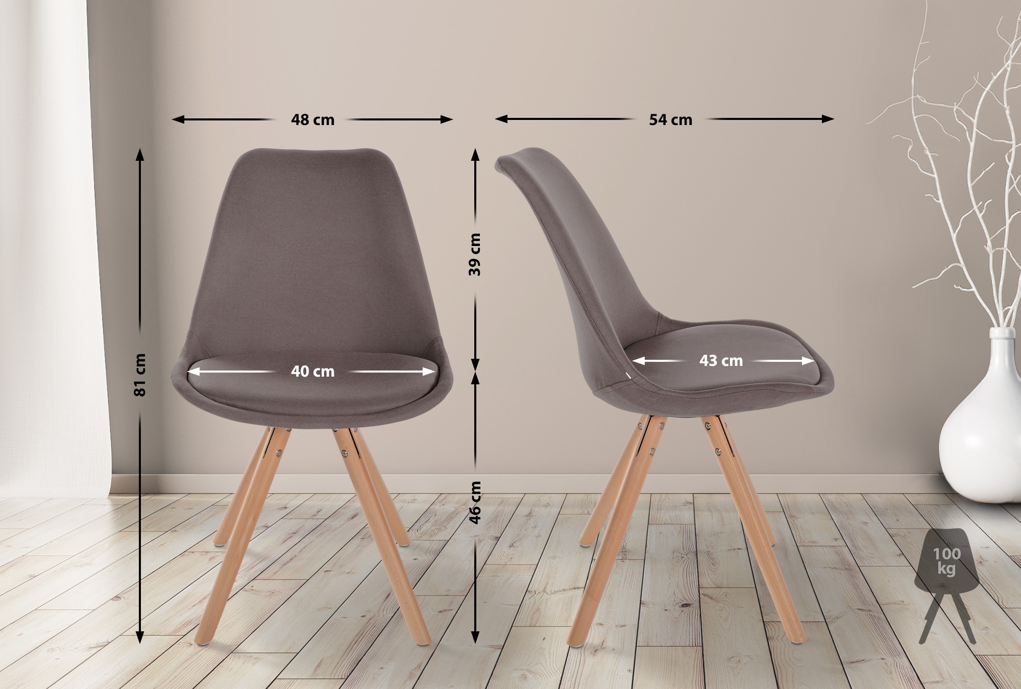 Silla de salón Sofia tapizada en tela