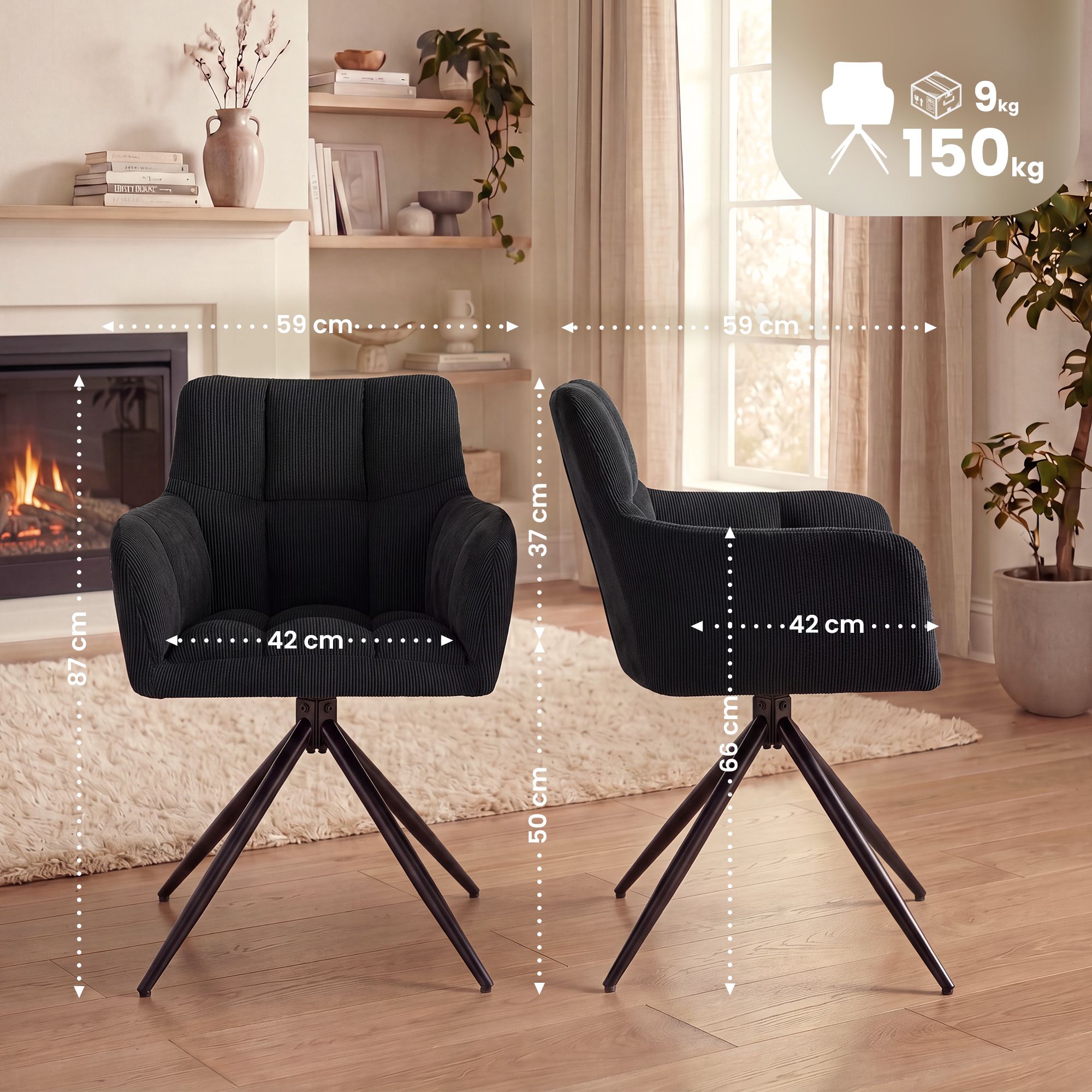 Silla de comedor Jonah de pana