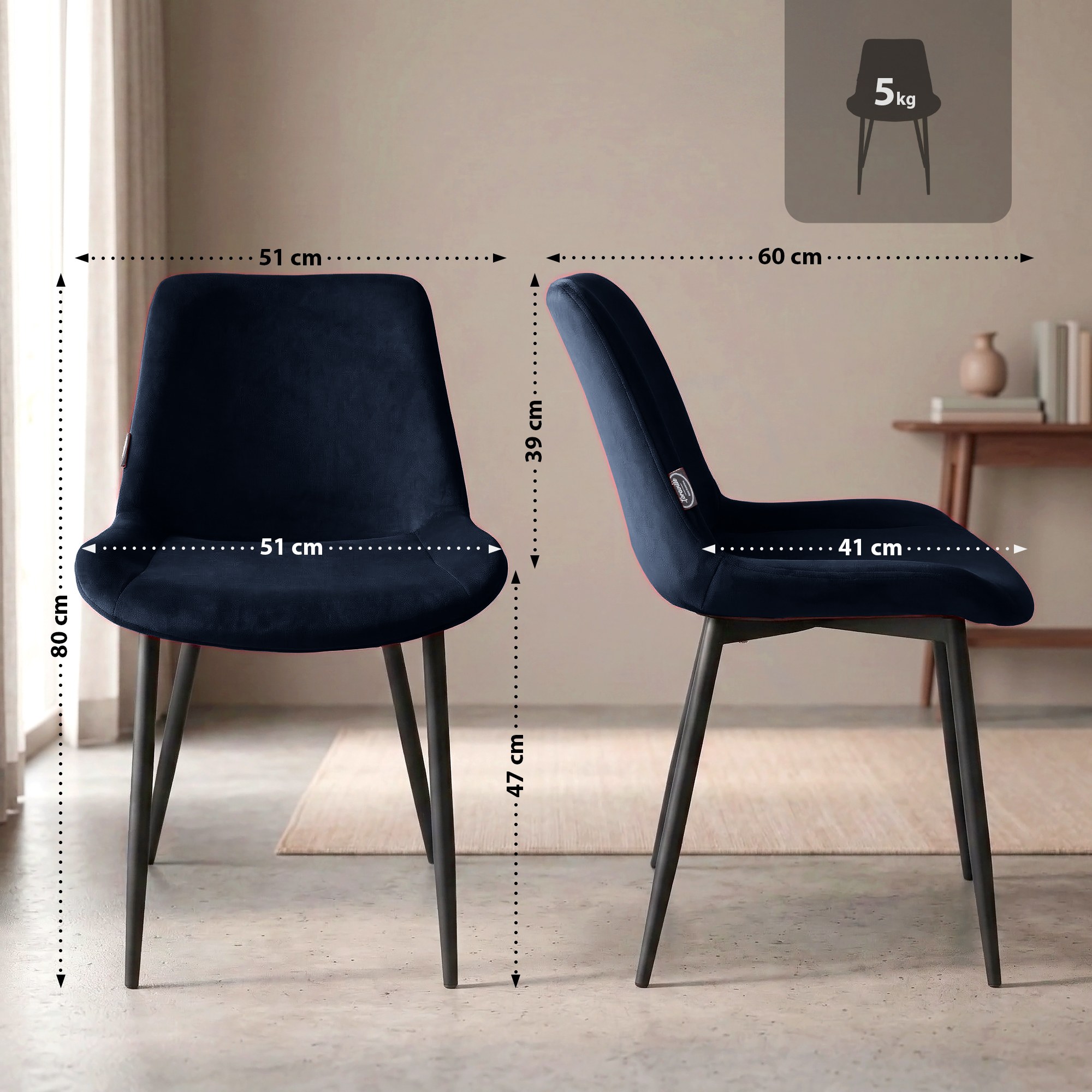 Pack de 4 Sillas de Comedor Victoria de Terciopelo