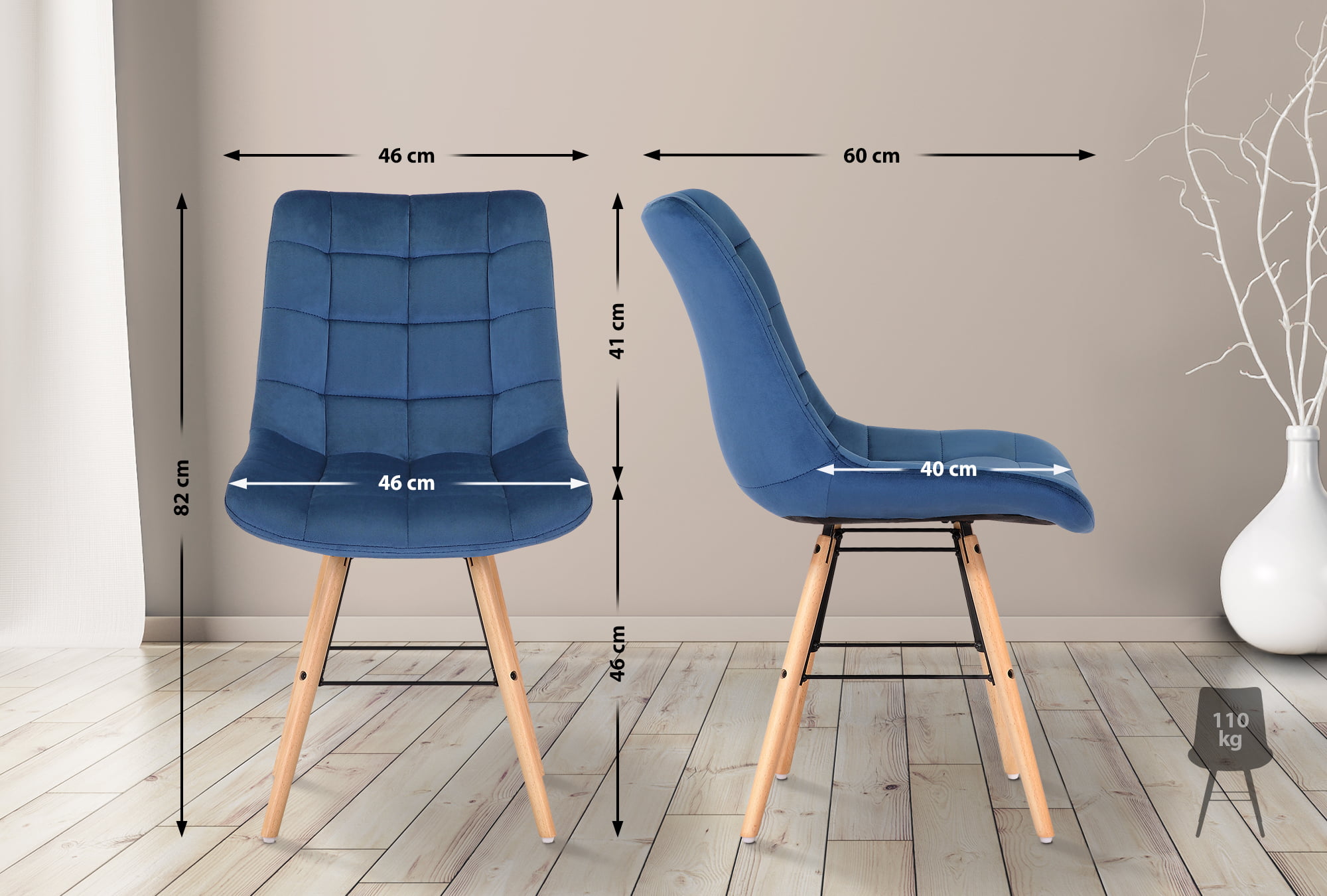 Set de 2 sillas de comedor Leni en terciopelo