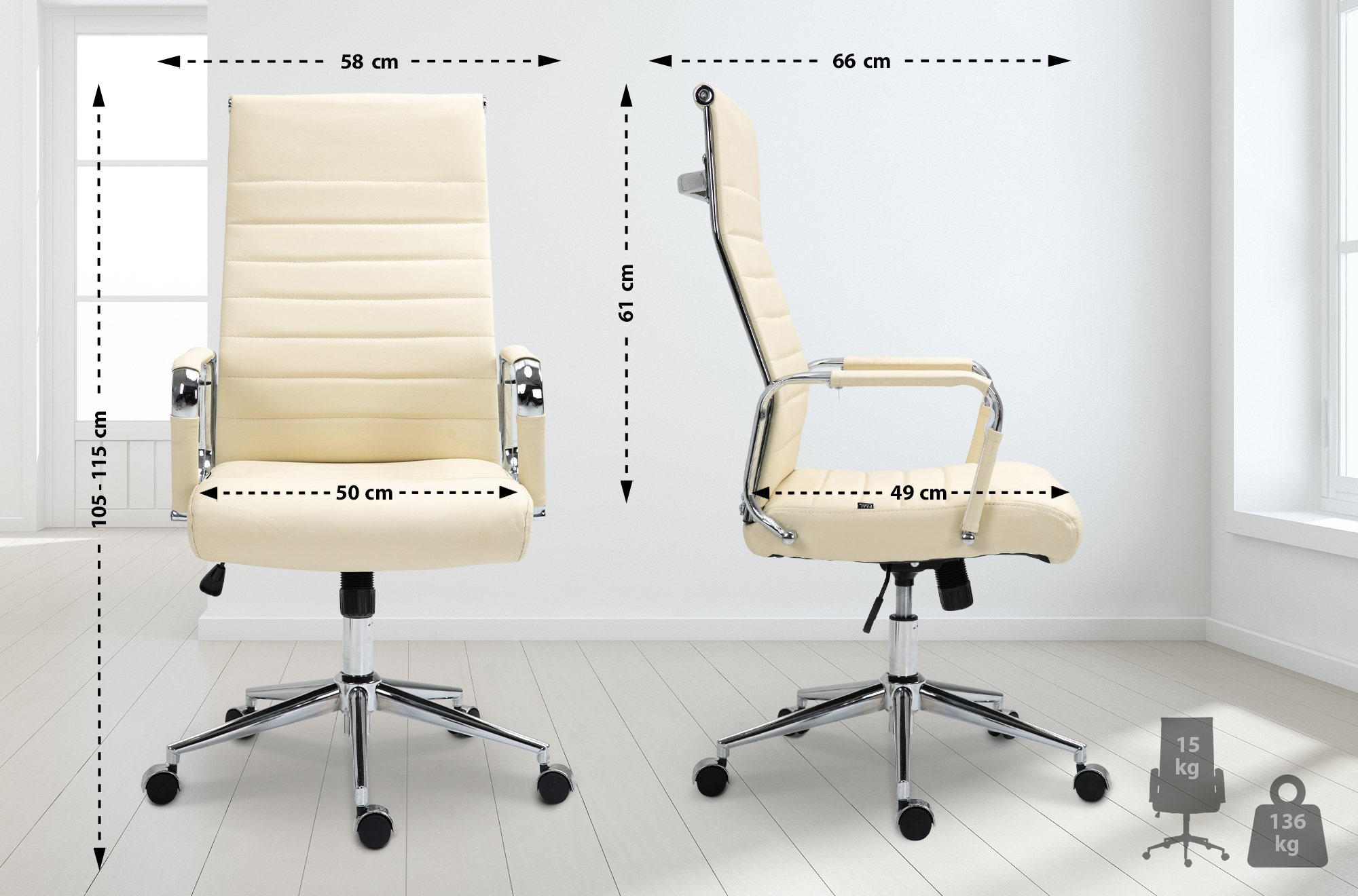 Silla de oficina Kolumbus de cuero auténtico