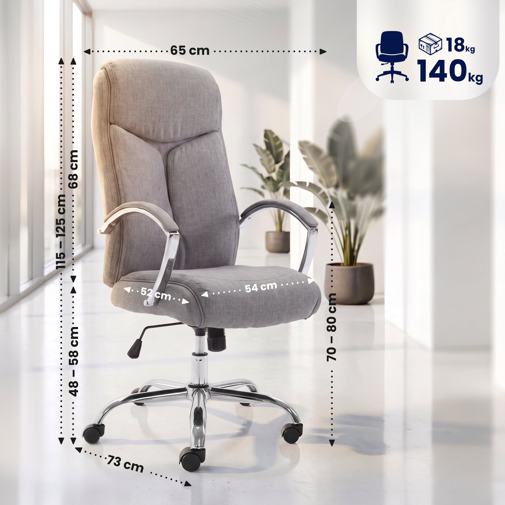 Silla de oficina Arlen tapizada en tela