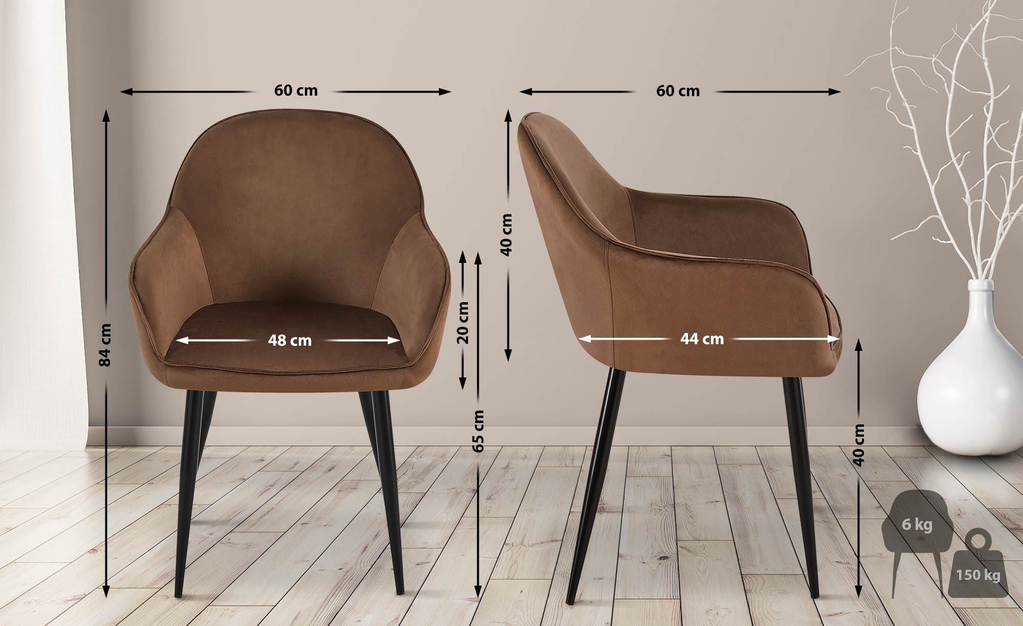 Set de 2 Sillas de comedor Boise en terciopelo