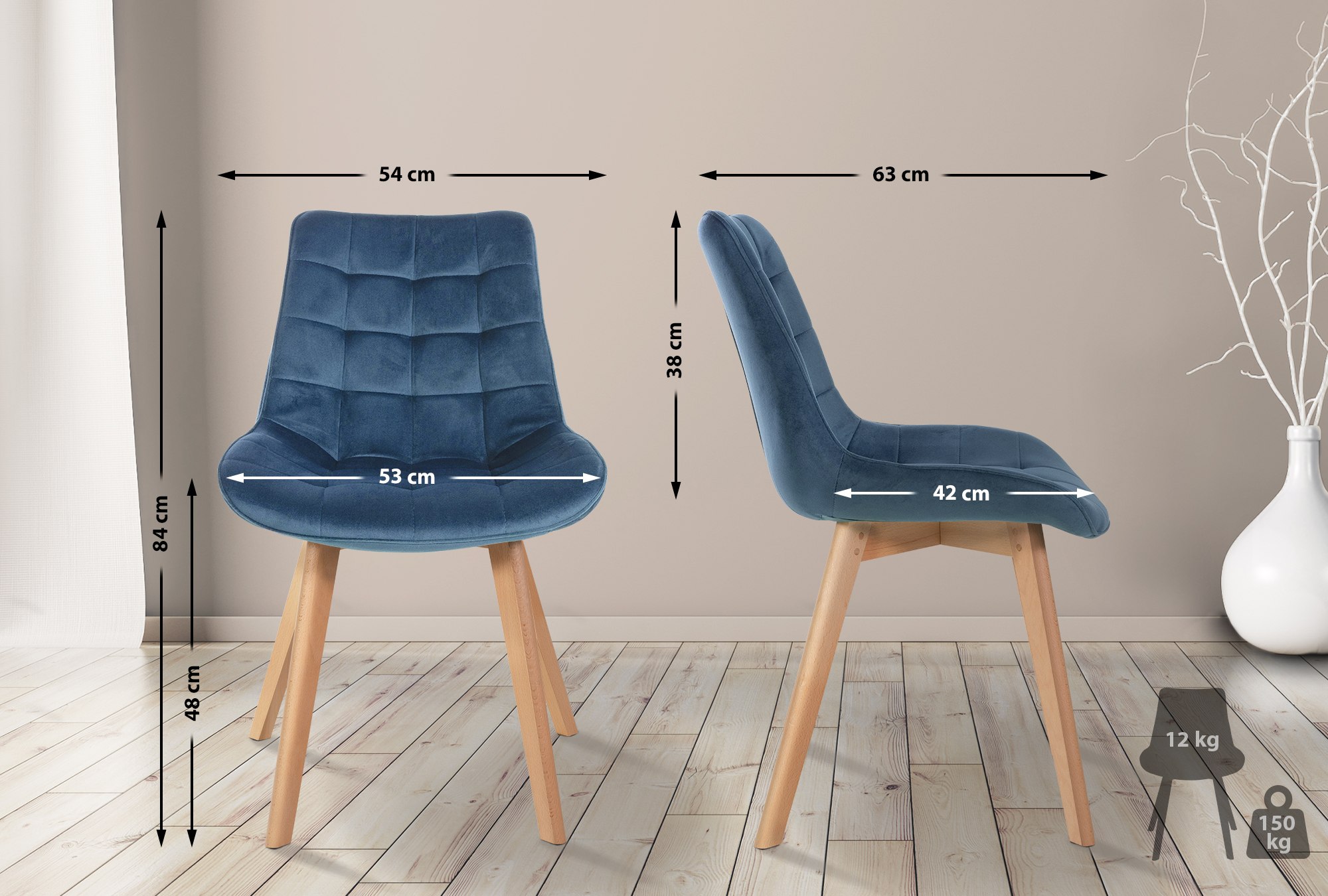 Set de 2 Sillas de comedor Brook en terciopelo
