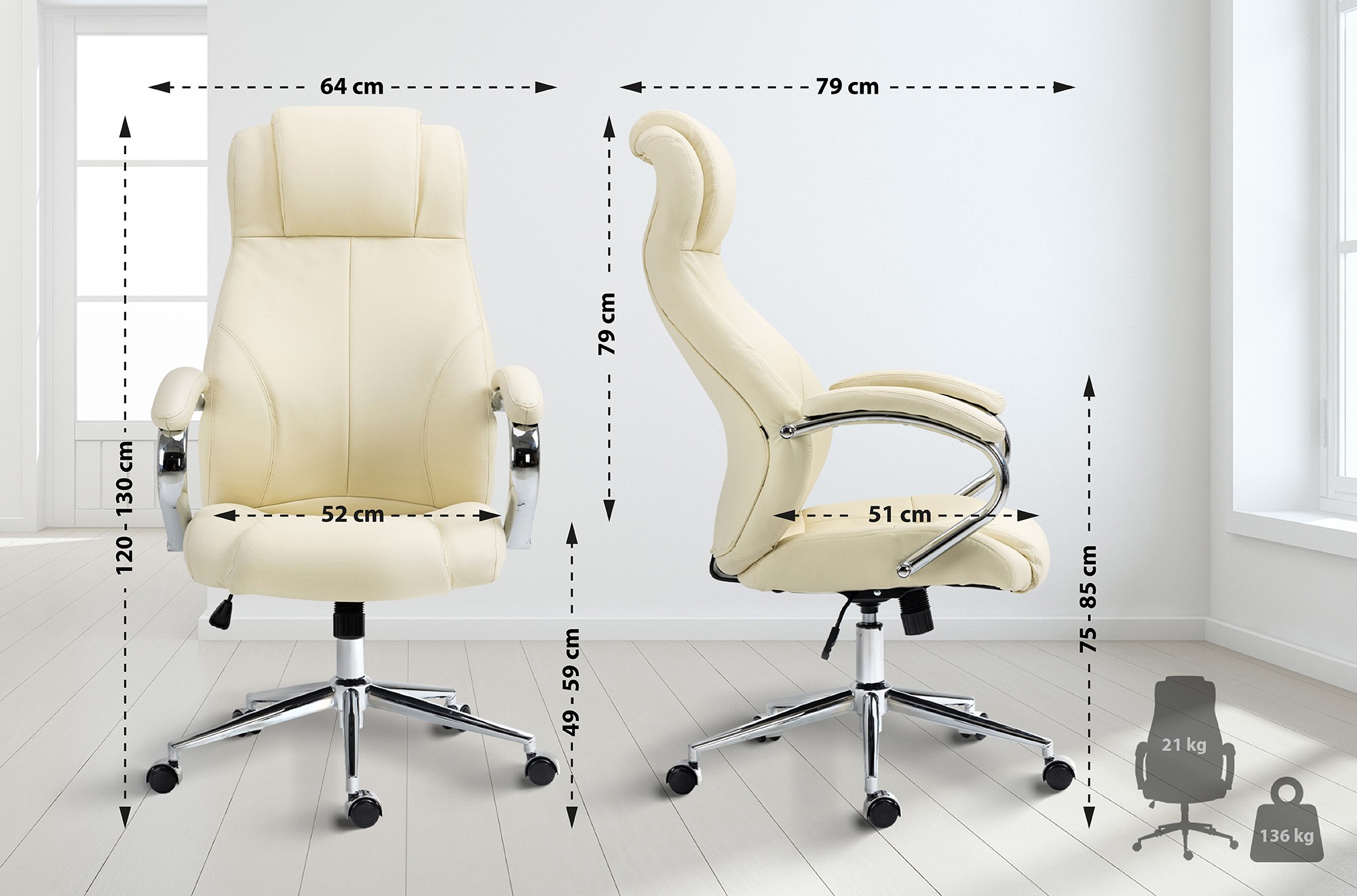 Silla de oficina Salford de cuero auténtico