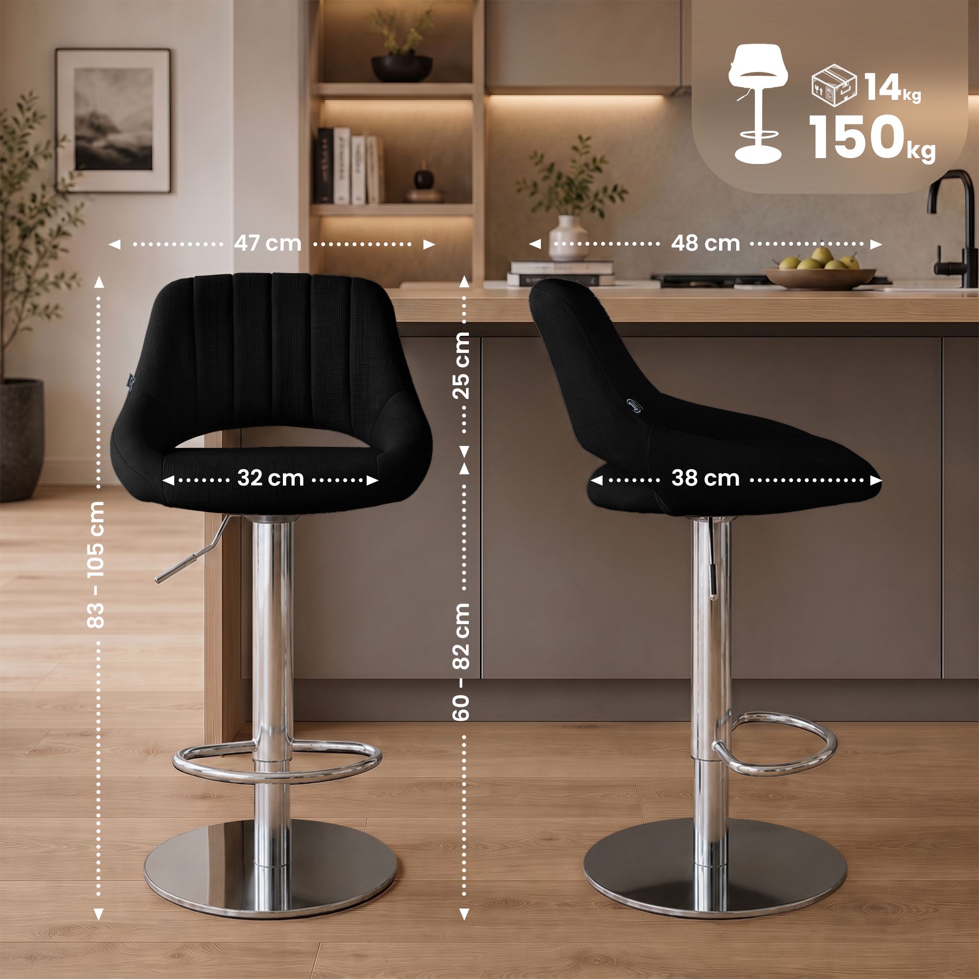 Taburete de bar Milet con estructura resistente cromada