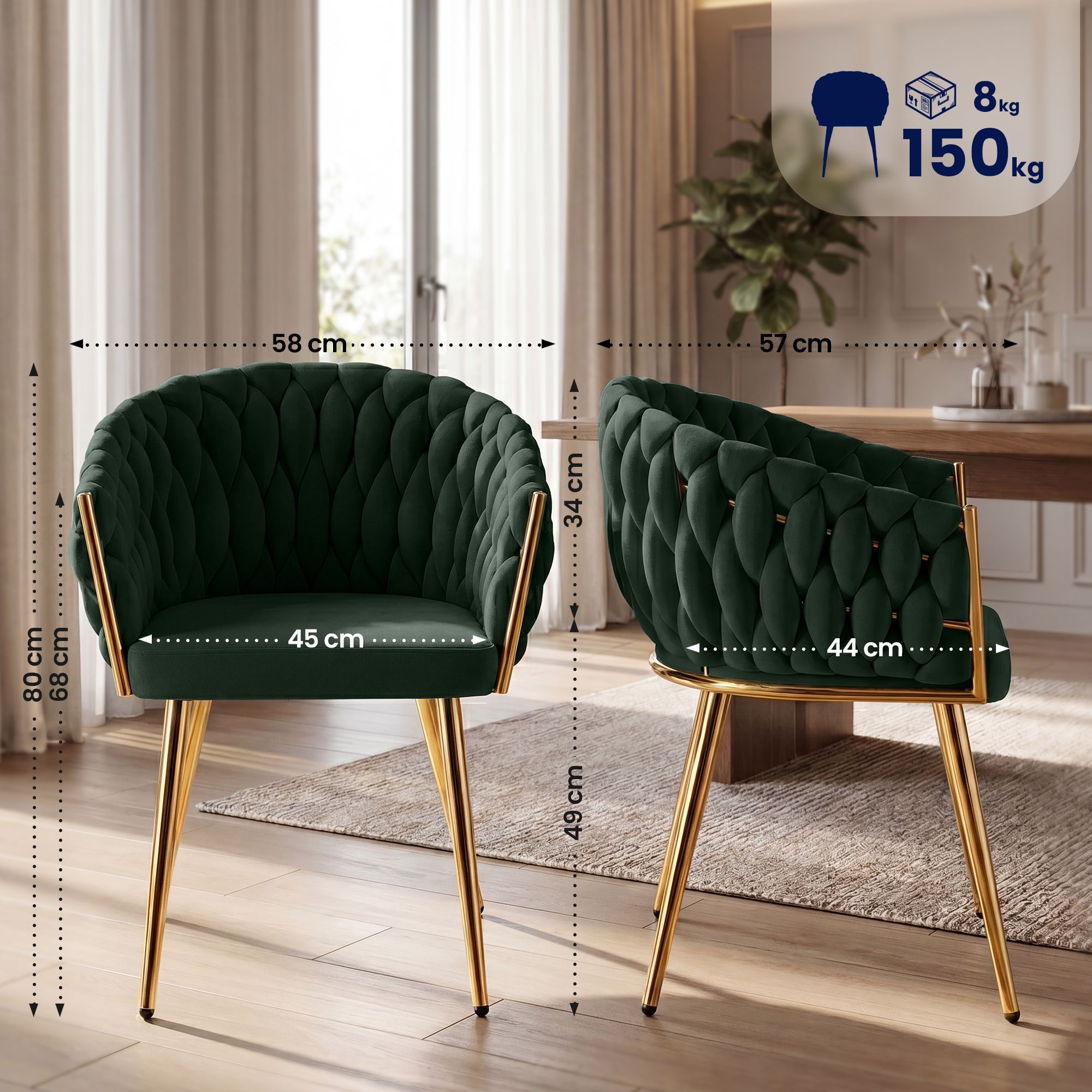 Silla de comedor Molise terciopelo dorado elegante y cómoda para tu hogar