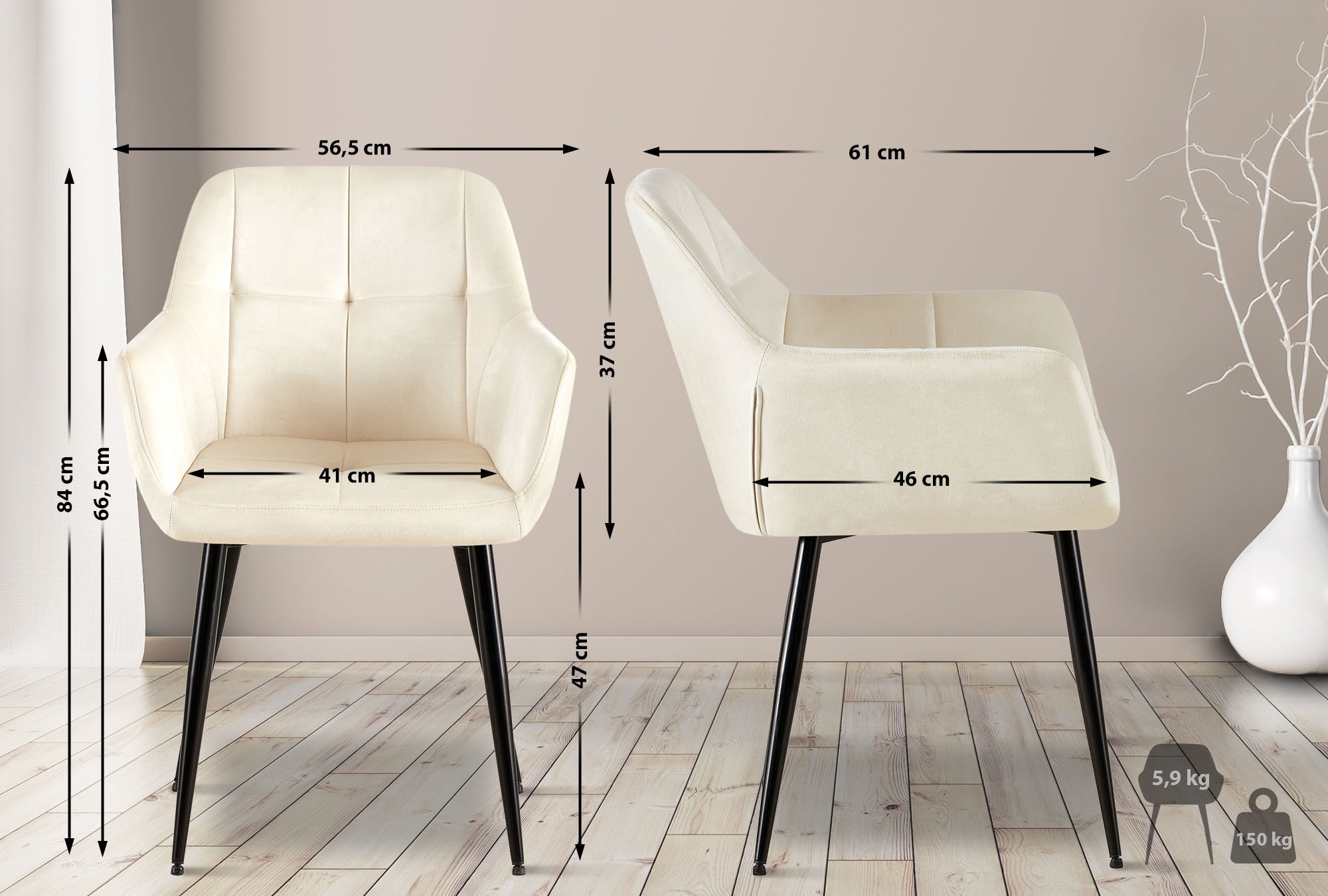 Set de 2 Sillas de salón Emia en terciopelo
