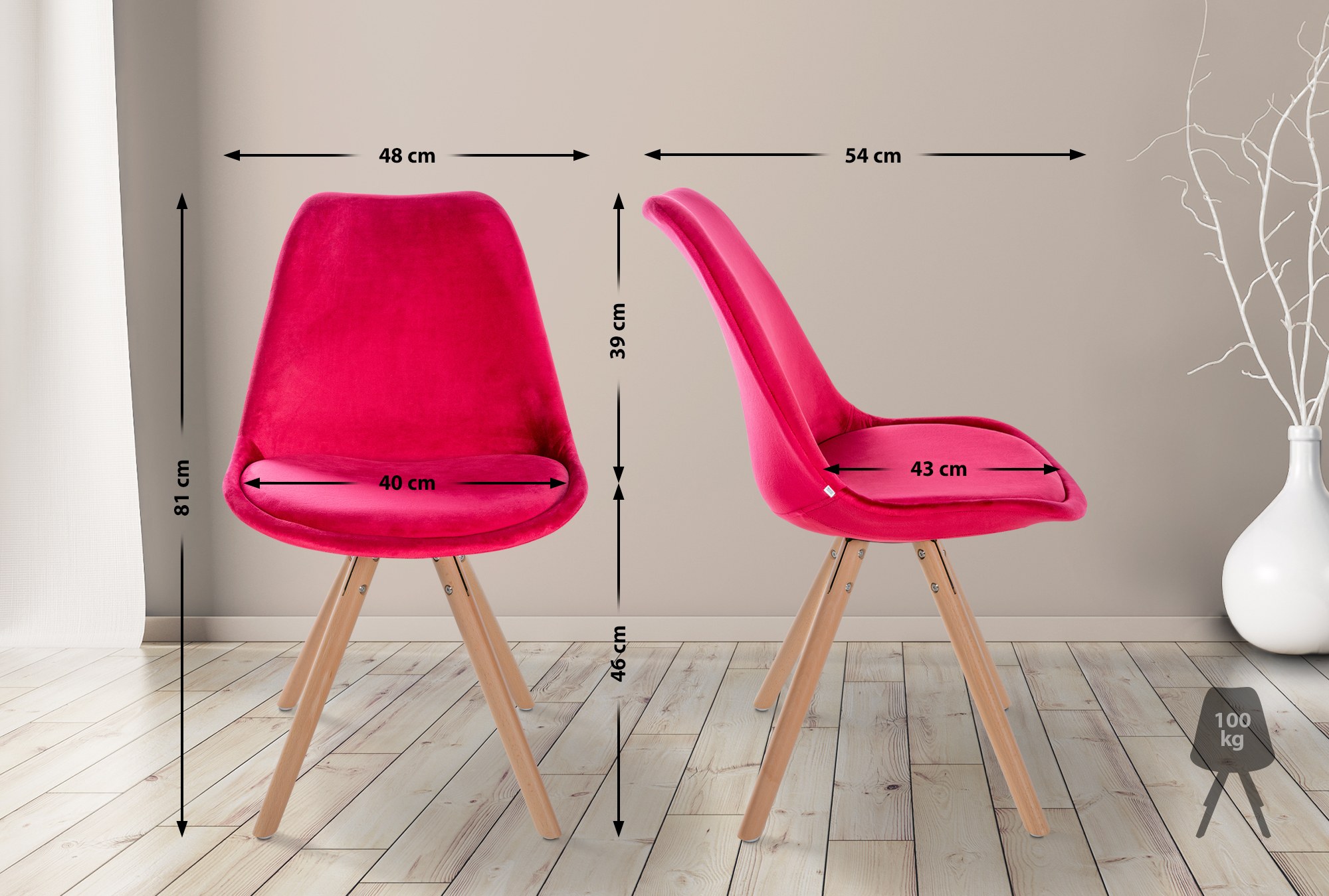 Silla de salón Sofia tapizada en terciopelo