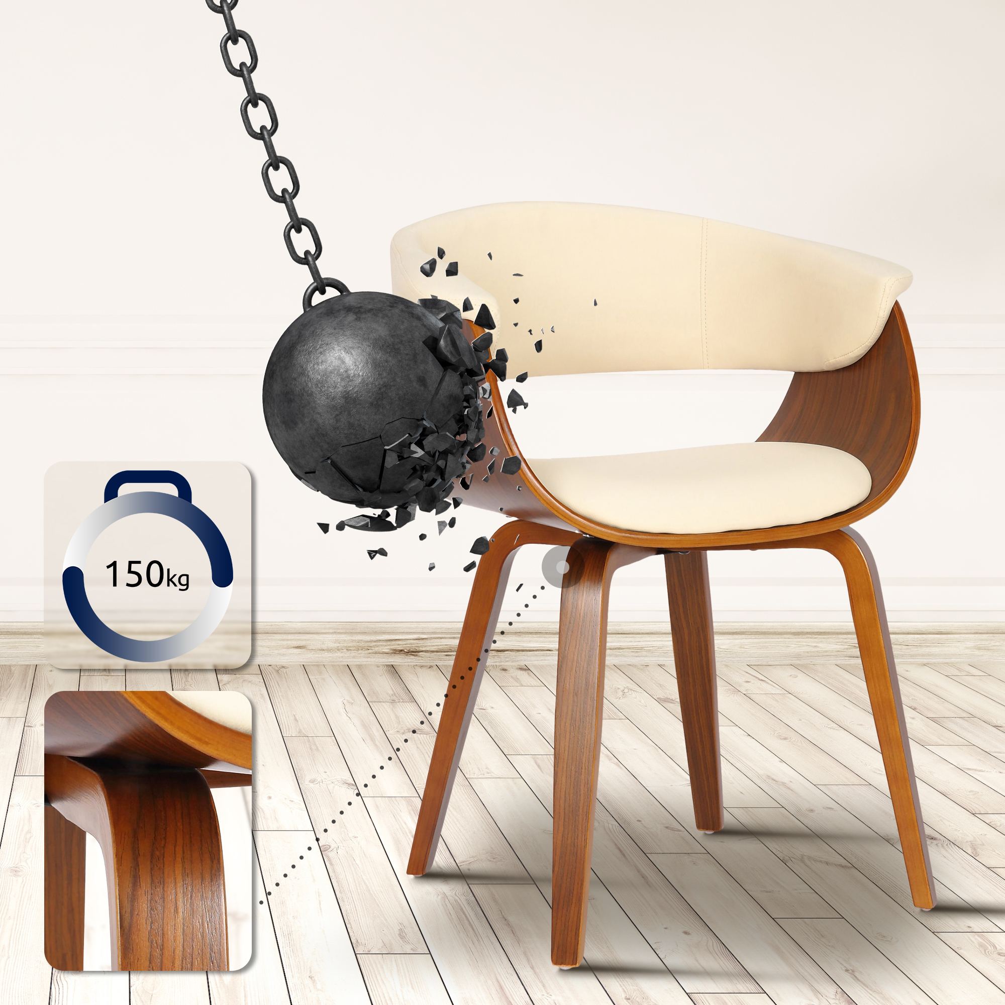 Silla Bruce de madera & polipiel