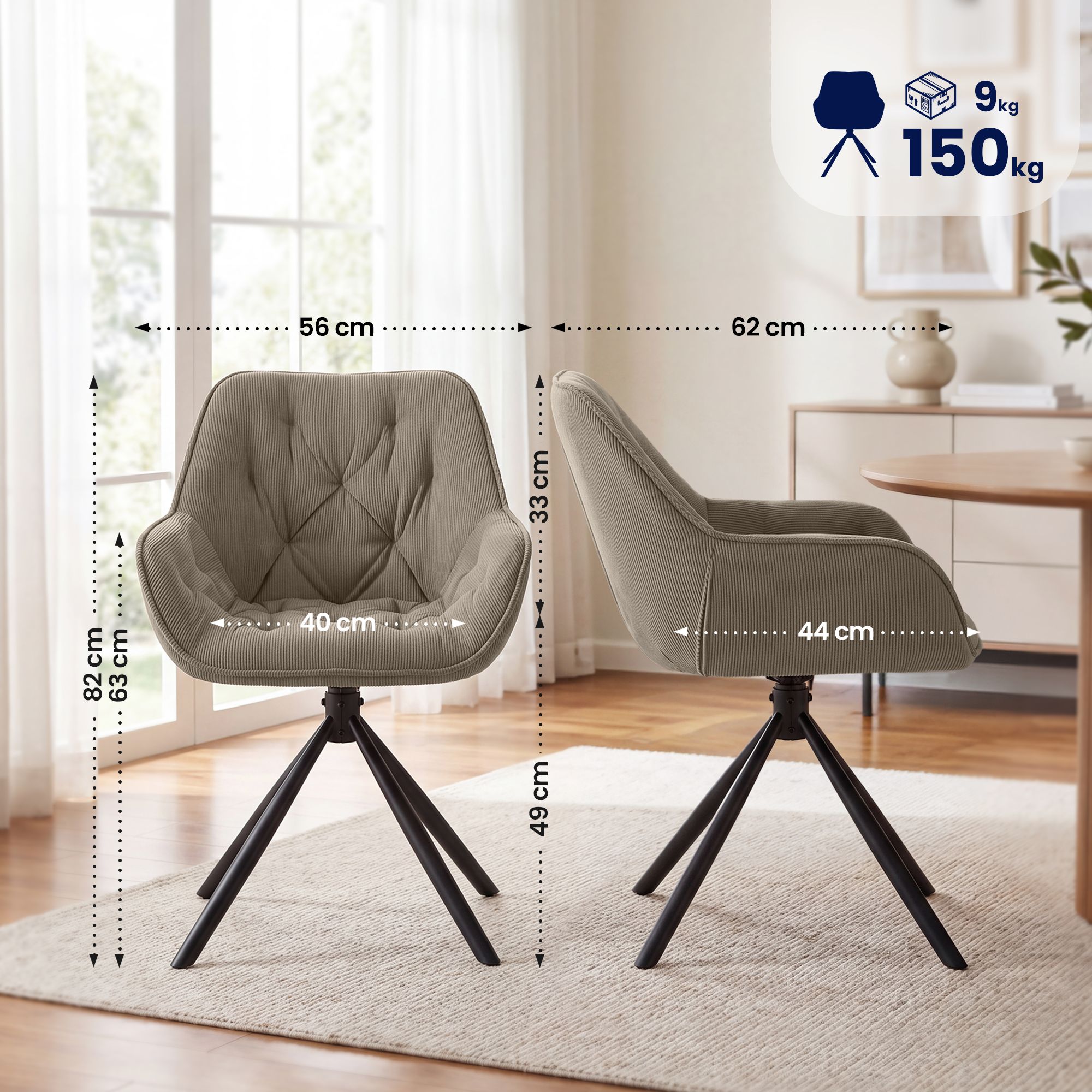 Silla de comedor Rimio de pana
