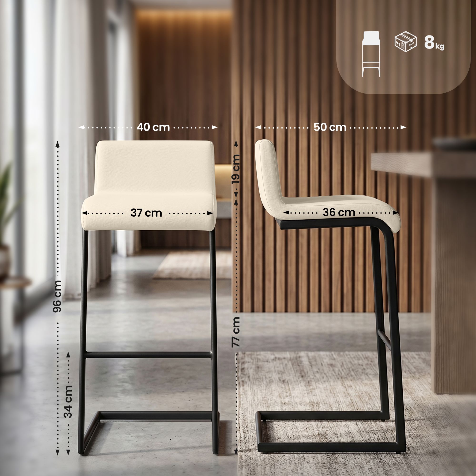 Set de 2 Taburetes de Bar Newport, Estructura de Metal Negro
