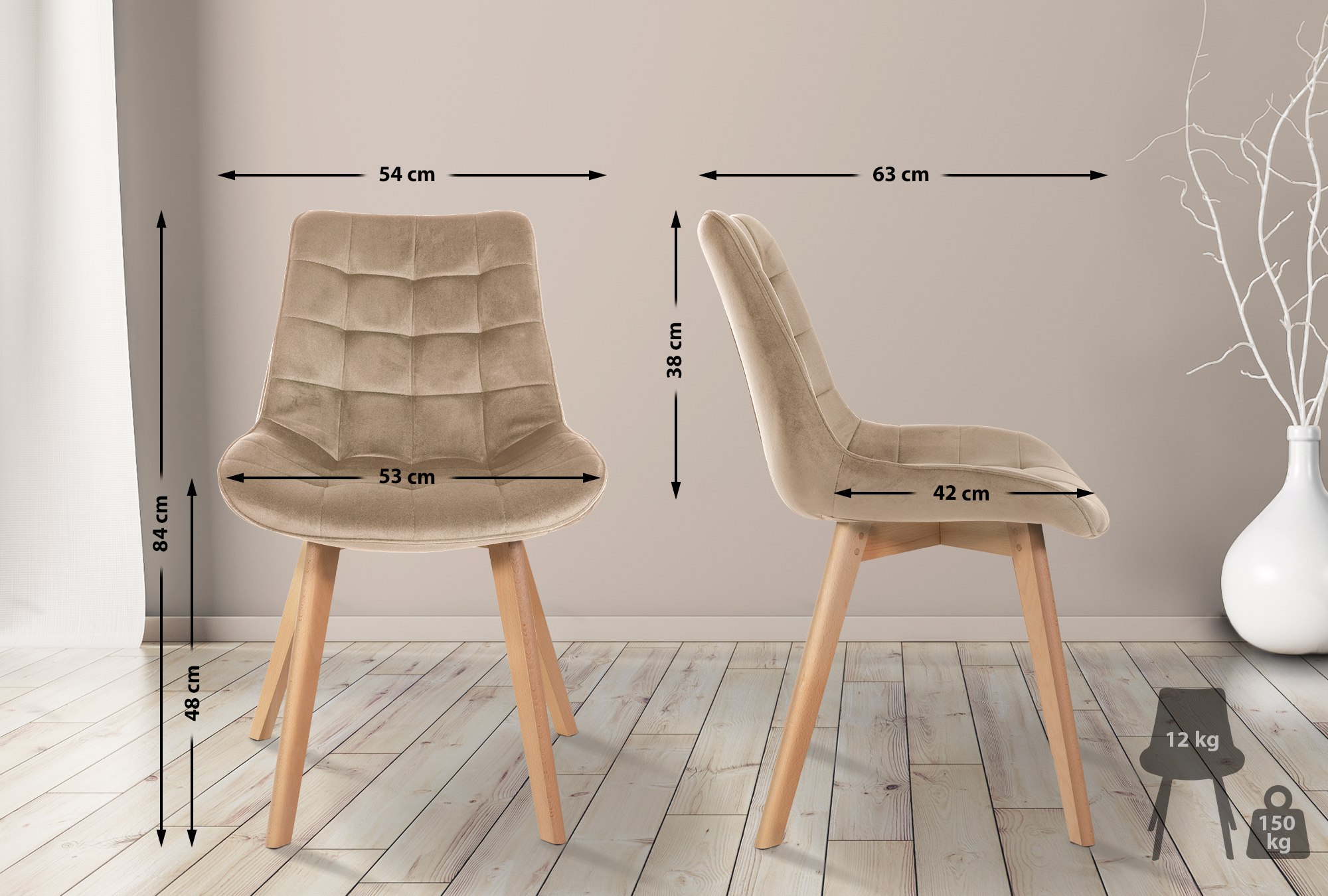 Silla de comedor Brook en terciopelo