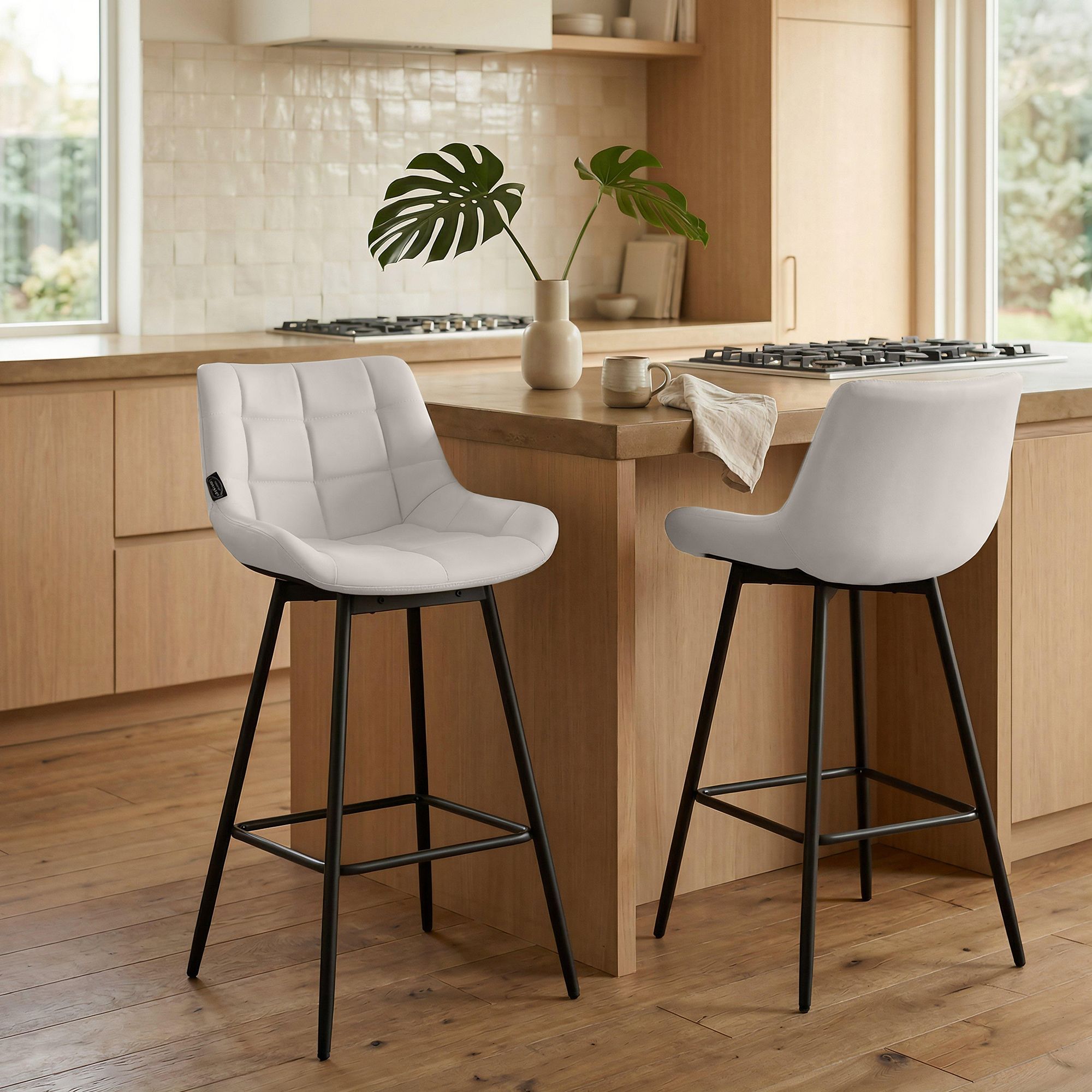 Taburete de Bar Weston Giratorio 180 grados | Taburete Alto con Respaldo y Asiento Acolchado