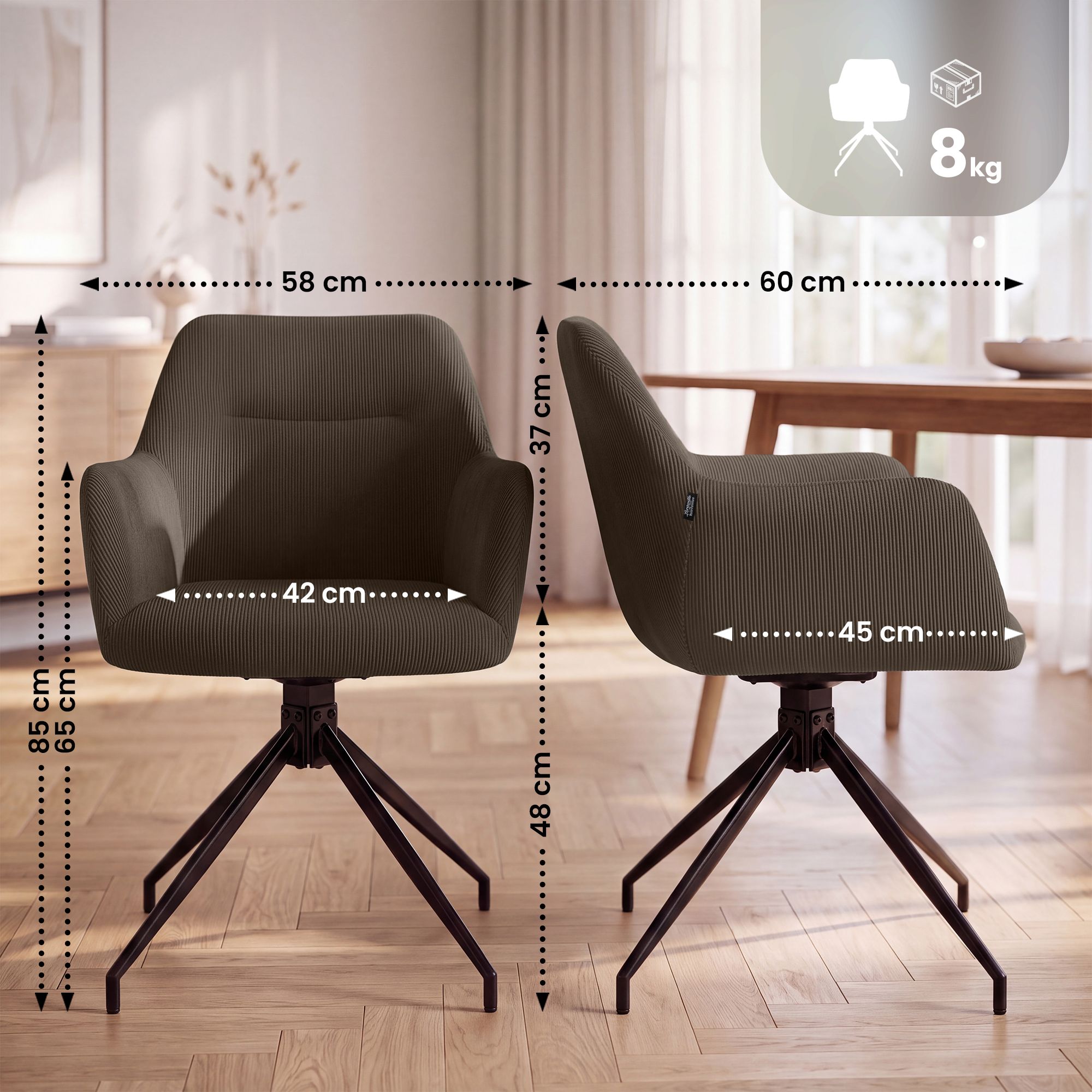 Silla de comedor Merlinda de pana