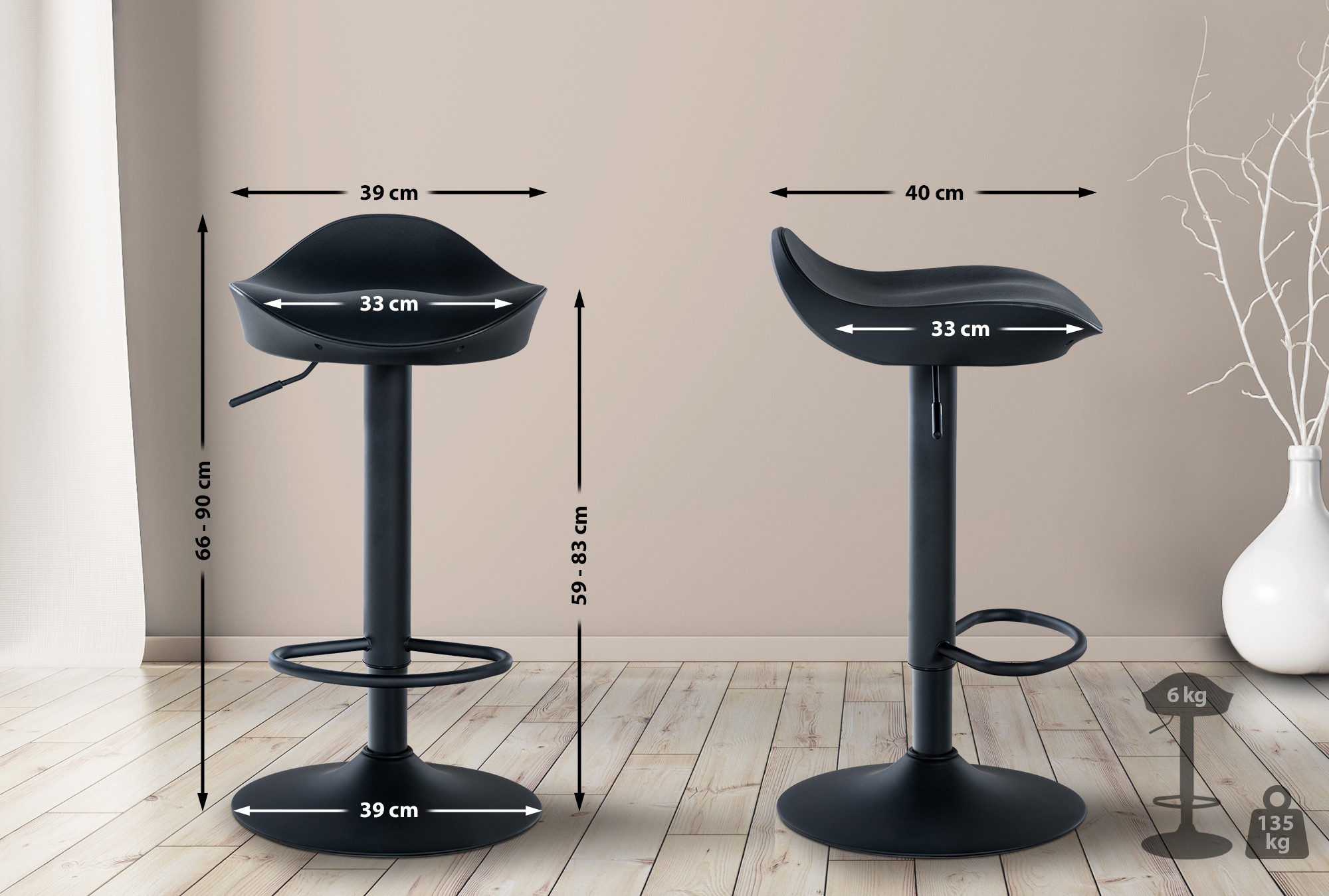 Set de 2 taburetes de bar Alisson en polipiel