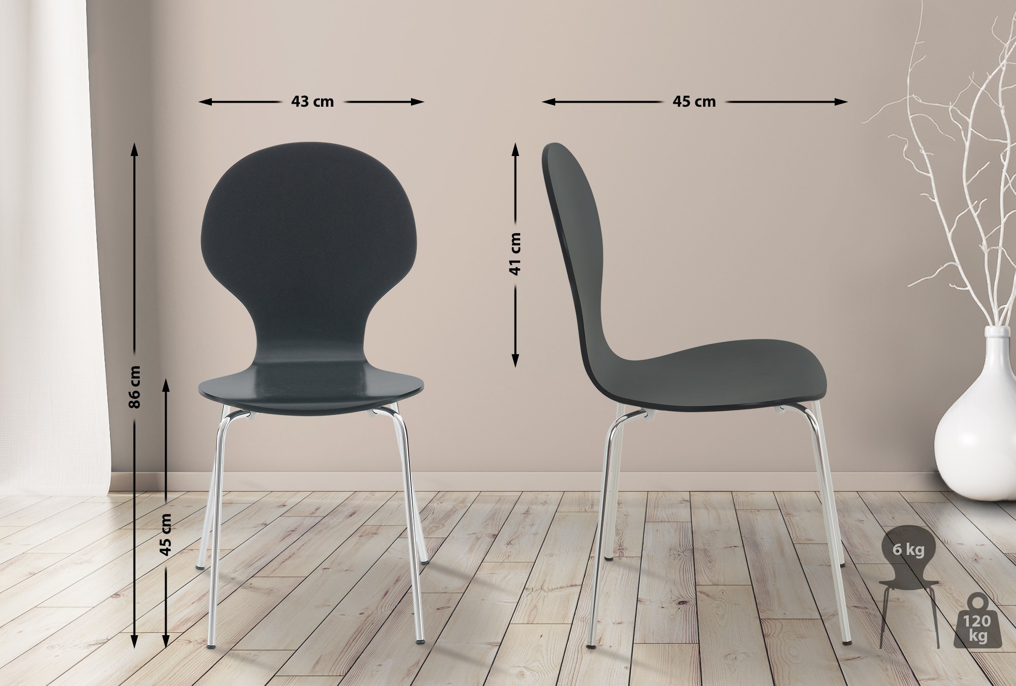 Set De 2 Sillas De Comedor Apilable Diego Negro
