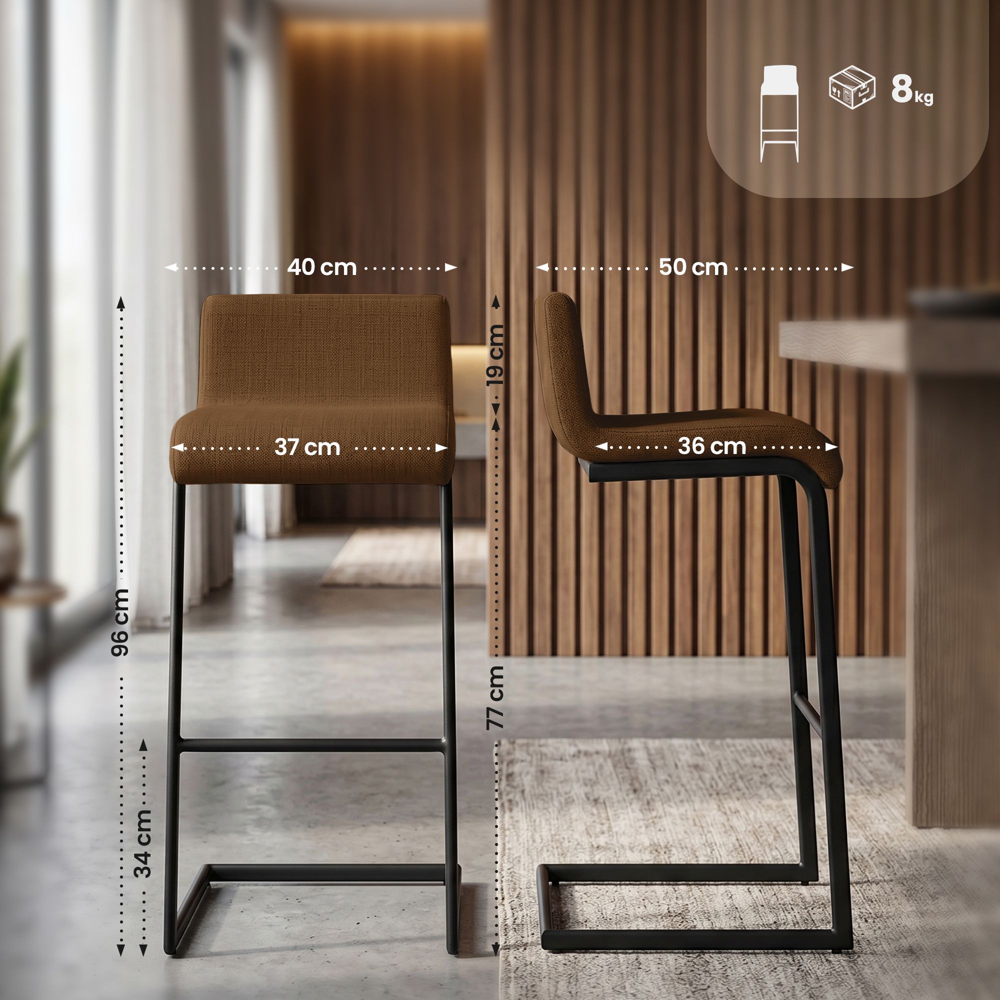 Set de 2 Taburetes de Bar Newport, Estructura de Metal Negro