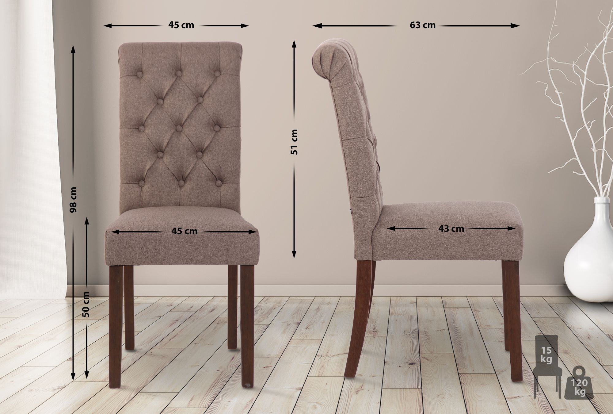 Set de 2 sillas de comedor Lisburn en tela o terciopelo