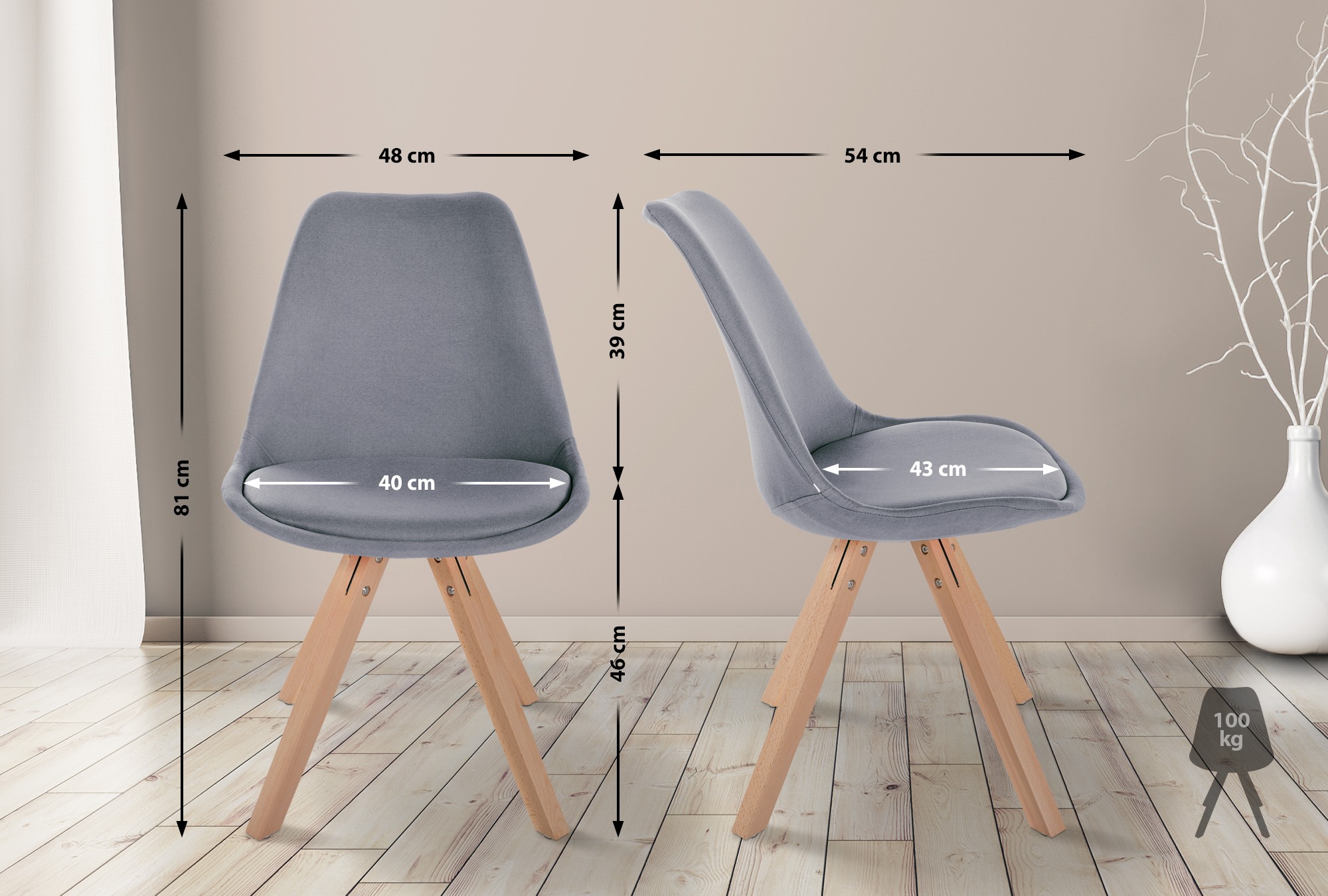 Silla de salón Sofia tapizada en tela