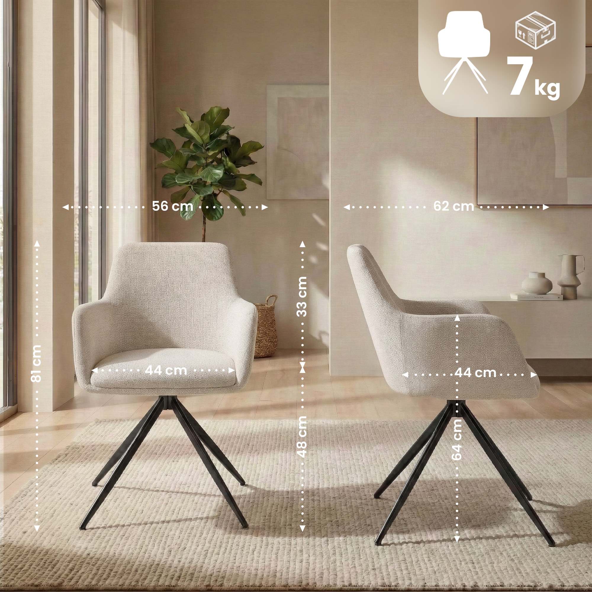 Silla de comedor Olema tapizada en tela