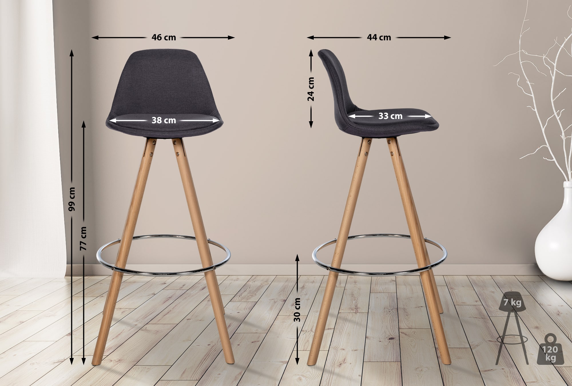 Taburete de bar Corbin de tela con base de 4 patas redondas